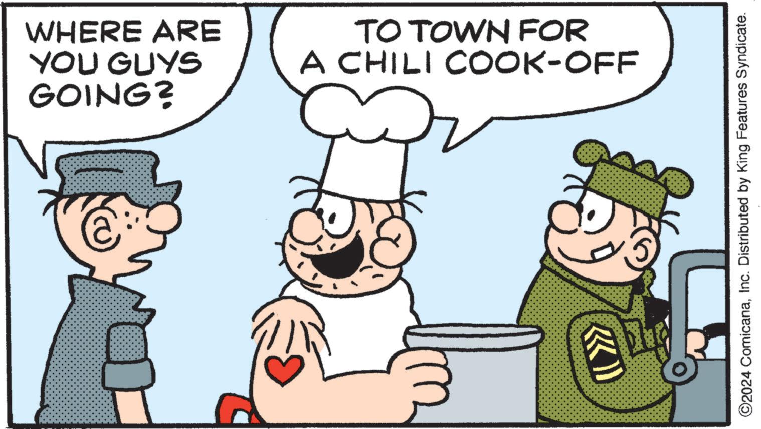 Finger OCR: WHERE ARE YOU GUYS GOING? TO TOWN FOR A CHILI COOK-OFF ??? ©2024 ComicanaInc. Distributed by King Features Syndicate. WHERE ARE YOU GUYS GOING ? TO TOWN FOR A CHILI COOK - OFF ??? © 2024 ComicanaInc. Distributed by King Features Syndicate .