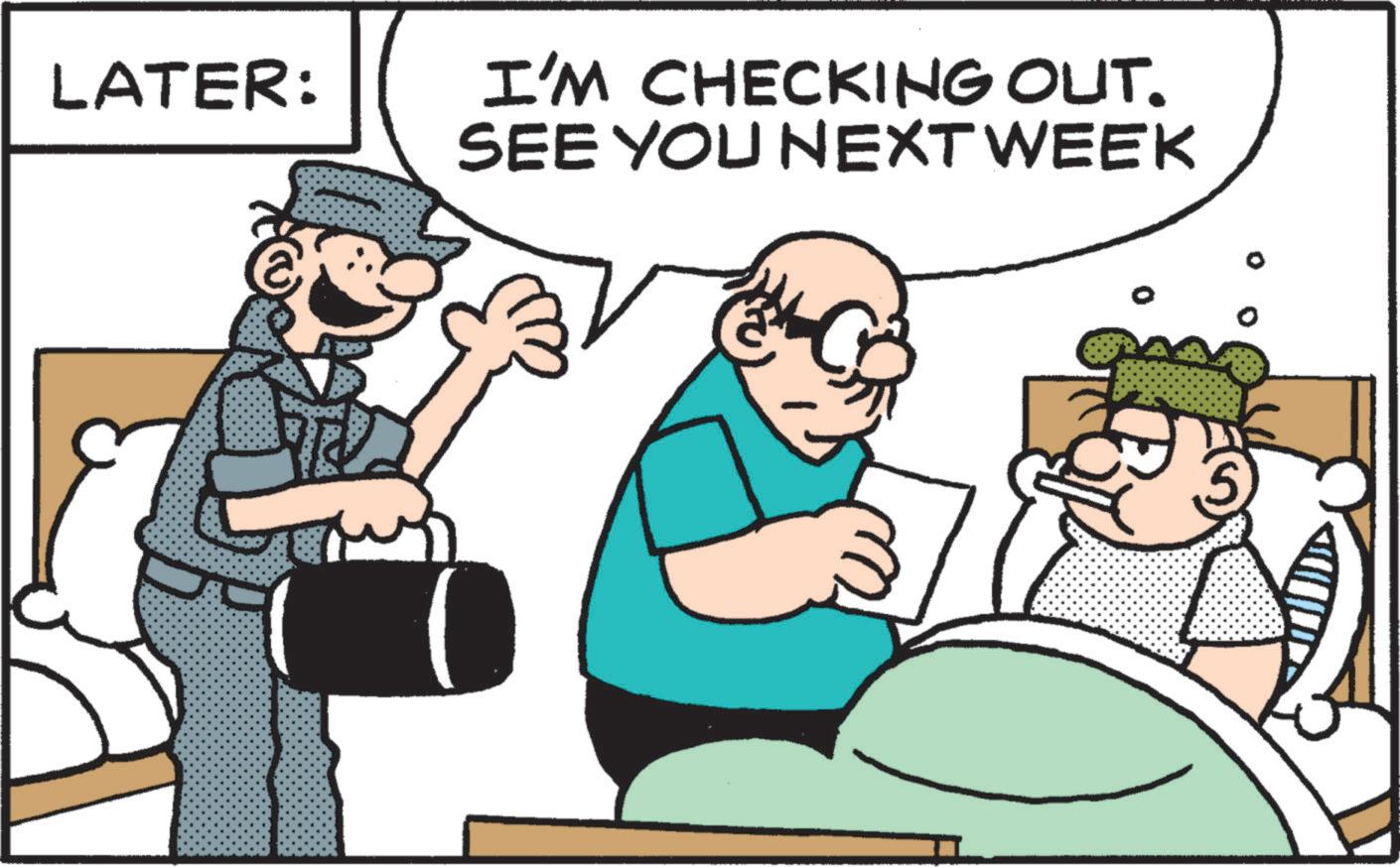 Art OCR: LATER: I'M CHECKING OUT. SEE YOU NEXT WEEK LATER : I'M CHECKING OUT . SEE YOU NEXT WEEK