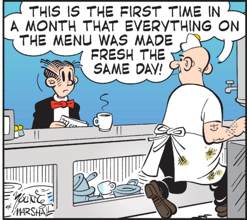 Art OCR: THIS IS THE FIRST TIME IN A MONTH THAT EVERYTHING ON THE MENU WAS MADE FRESH THE SAME DAY! m ? YOUNG MARSHAL 4/21 THIS IS THE FIRST TIME IN A MONTH THAT EVERYTHING ON THE MENU WAS MADE FRESH THE SAME DAY ! m ? YOUNG MARSHAL 4/21