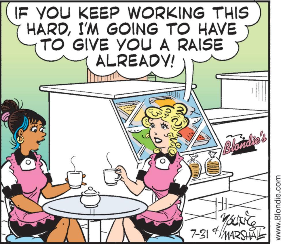 Art OCR: IF YOU KEEP WORKING THIS HARDI'M GOING TO HAVE TO GIVE YOU A RAISE ALREADY! Blondie's YOUNG 7-314 MARSHAL www.Blondie.com IF YOU KEEP WORKING THIS HARDI'M GOING TO HAVE TO GIVE YOU A RAISE ALREADY ! Blondie's YOUNG 7-314 MARSHAL www.Blondie.com