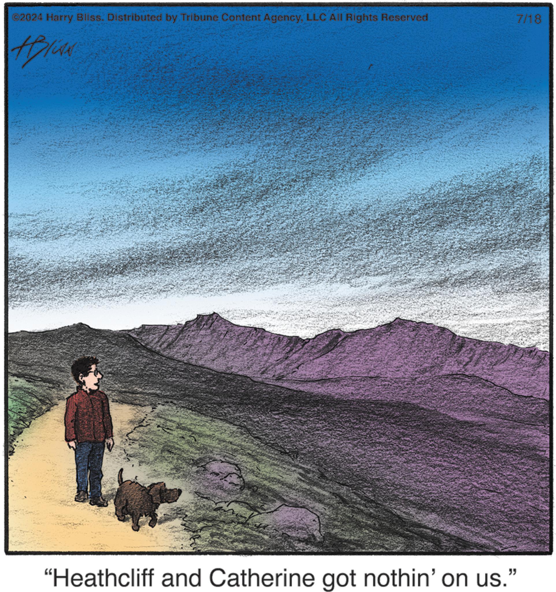 Adaptation Faces (1) OCR: ©2024 Harry Bliss. Distributed by Tribune Content AgencyLLC All Rights Reserved #Bliss "Heathcliff and Catherine got nothin' on us." 7/18 © 2024 Harry Bliss . Distributed by Tribune Content AgencyLLC All Rights Reserved #Bliss " Heathcliff and Catherine got nothin ' on us . " 7/18