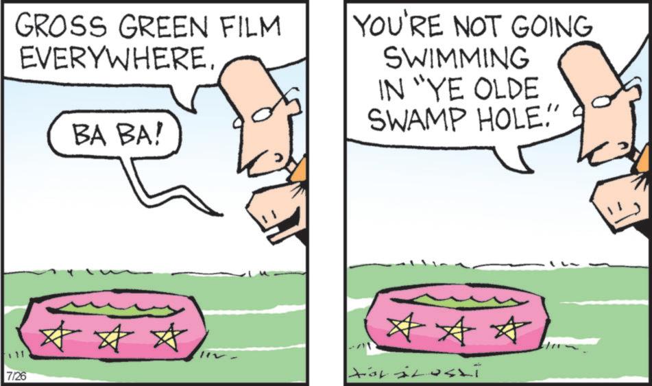 Line OCR: GROSS GREEN FILM EVERYWHERE. BA BA! YOU'RE NOT GOING SWIMMING IN "YE OLDE SWAMP HOLE" 7/26 ??? *** GROSS GREEN FILM EVERYWHERE . BA BA ! YOU'RE NOT GOING SWIMMING IN " YE OLDE SWAMP HOLE " 7/26 ??? ***