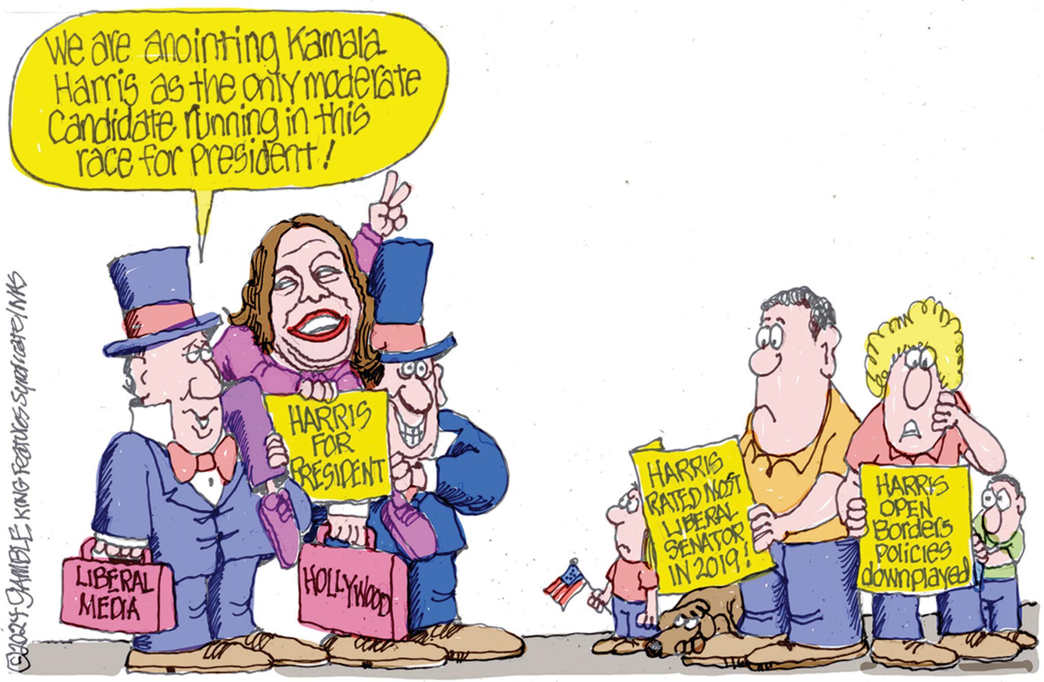 Pleased OCR: ©2024 GAMBLE KING Features Syndicate/NKS We are anointing Kamala Harris as the only moderate Candidate running in this race for President/ HARRIS FOR PRESIDENT ???? LIBERAL HOLLYWOOD MEDIA HARRIS RATED MOST LIBERAL SENATOR IN 2019! HARRIS OPEN Borders Policies downplayed © 2024 GAMBLE KING Features Syndicate / NKS We are anointing Kamala Harris as the only moderate Candidate running in this race for President / HARRIS FOR PRESIDENT ???? LIBERAL HOLLYWOOD MEDIA HARRIS RATED MOST LIBERAL SENATOR IN 2019 ! HARRIS OPEN Borders Policies downplayed