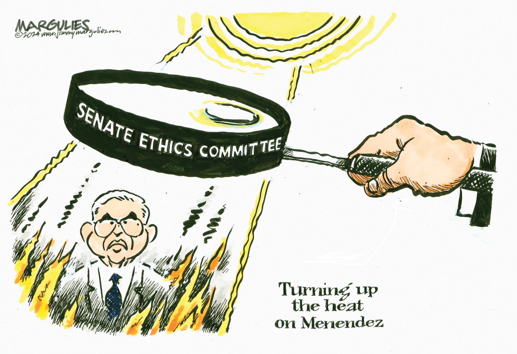Fashion accessory OCR: M MARGULIES ©2024 www.jimmymarguliesamm SENATE ETHICS COMMITTEE Turning up the heat on Menendez M MARGULIES © 2024 www.jimmymarguliesamm SENATE ETHICS COMMITTEE Turning up the heat on Menendez