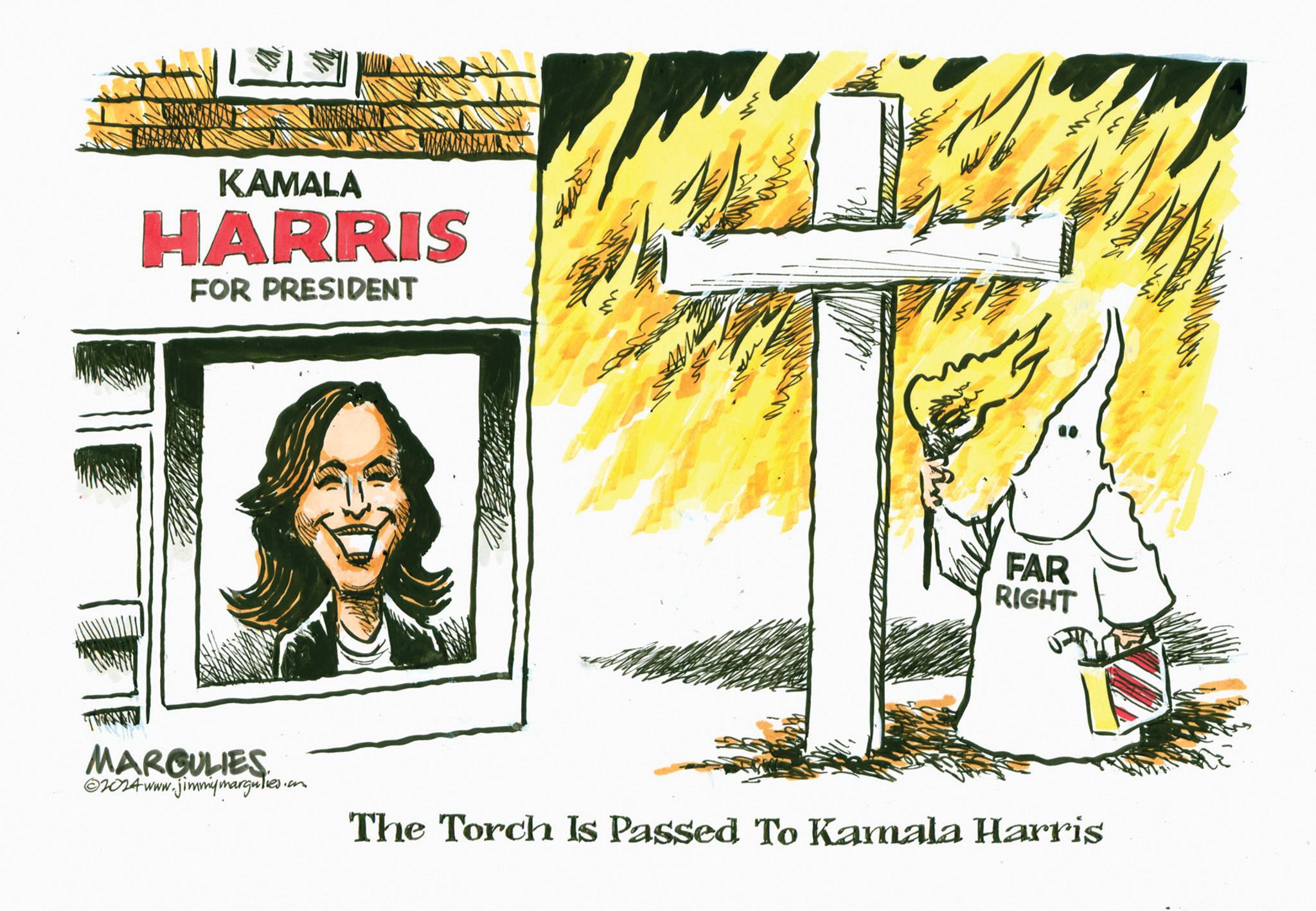 Graphics OCR: KAMALA HARRIS FOR PRESIDENT MARGULIES ©2014 www.jimmymargulies.in. FAR RIGHT The Torch Is Passed To Kamala Harris KAMALA HARRIS FOR PRESIDENT MARGULIES © 2014 www.jimmymargulies.in . FAR RIGHT The Torch Is Passed To Kamala Harris