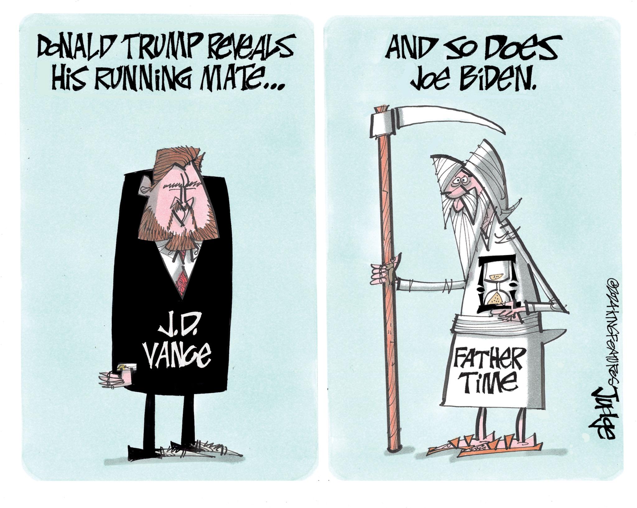Magenta OCR: DONALD TRUMP REVEALS His RUNNING MATE... AND SO DOES Joe BiDEN. J.D. VANGE FATHER Time 322AKING FEATURES Jurge DONALD TRUMP REVEALS His RUNNING MATE ... AND SO DOES Joe BiDEN . J.D. VANGE FATHER Time 322AKING FEATURES Jurge