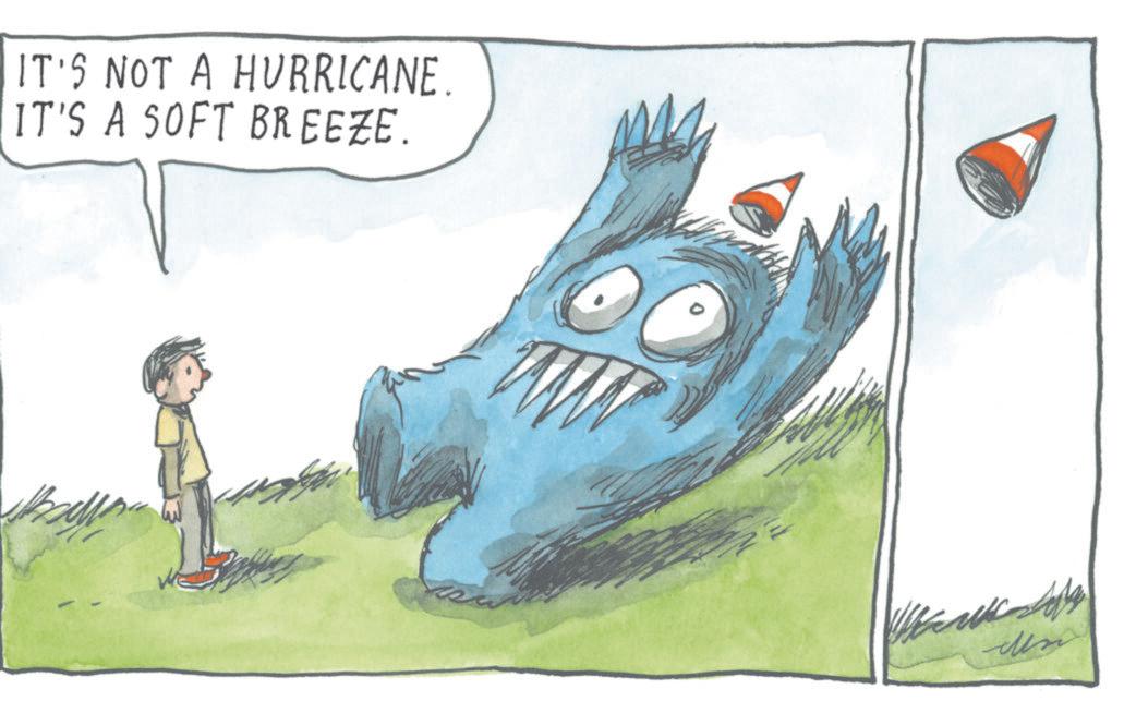 Drawing OCR: IT'S NOT A HURRICANE. IT'S A SOFT BREEZE. IT'S NOT A HURRICANE . IT'S A SOFT BREEZE .