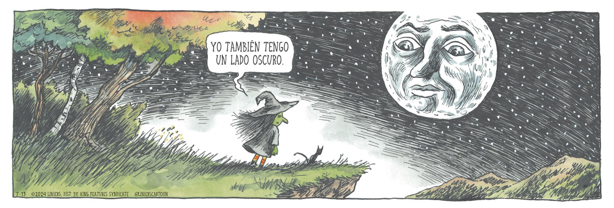 Poster OCR: 7-13 2024 LINIERSDIST. BY KING FEATURES SYNDICATE @LINIERSCARTOON ?? YO TAMBIÉN TENGO UN LADO OSCURO. 7-13 2024 LINIERSDIST . BY KING FEATURES SYNDICATE @LINIERSCARTOON ?? YO TAMBIÉN TENGO UN LADO OSCURO .