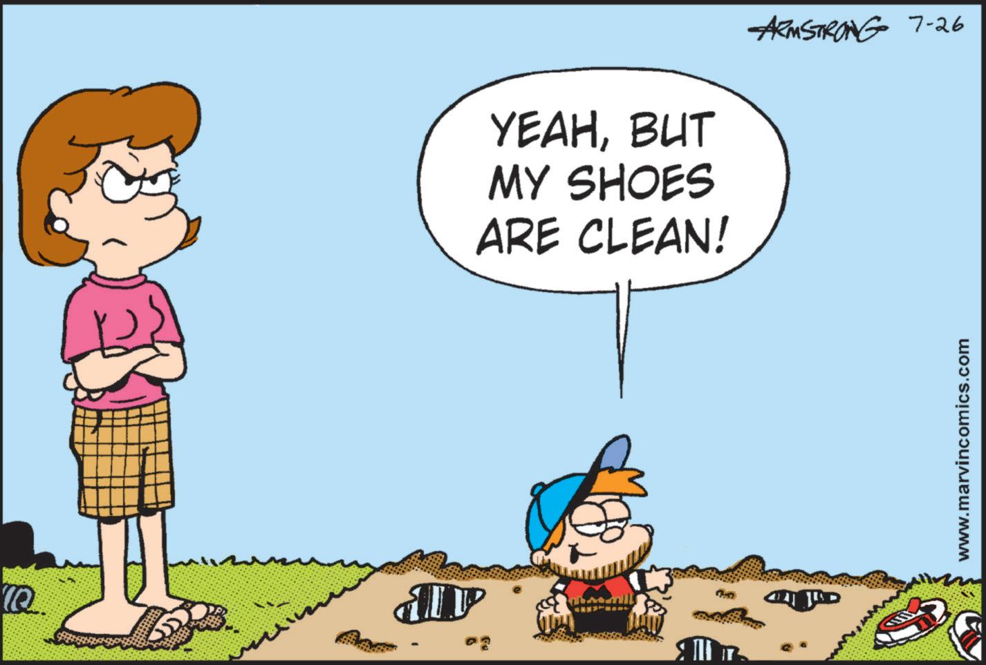 Pleased OCR: AY YEAHBUT MY SHOES ARE CLEAN! ??? ARMSTRONG 7-26 www.marvincomics.com AY YEAHBUT MY SHOES ARE CLEAN ! ??? ARMSTRONG 7-26 www.marvincomics.com