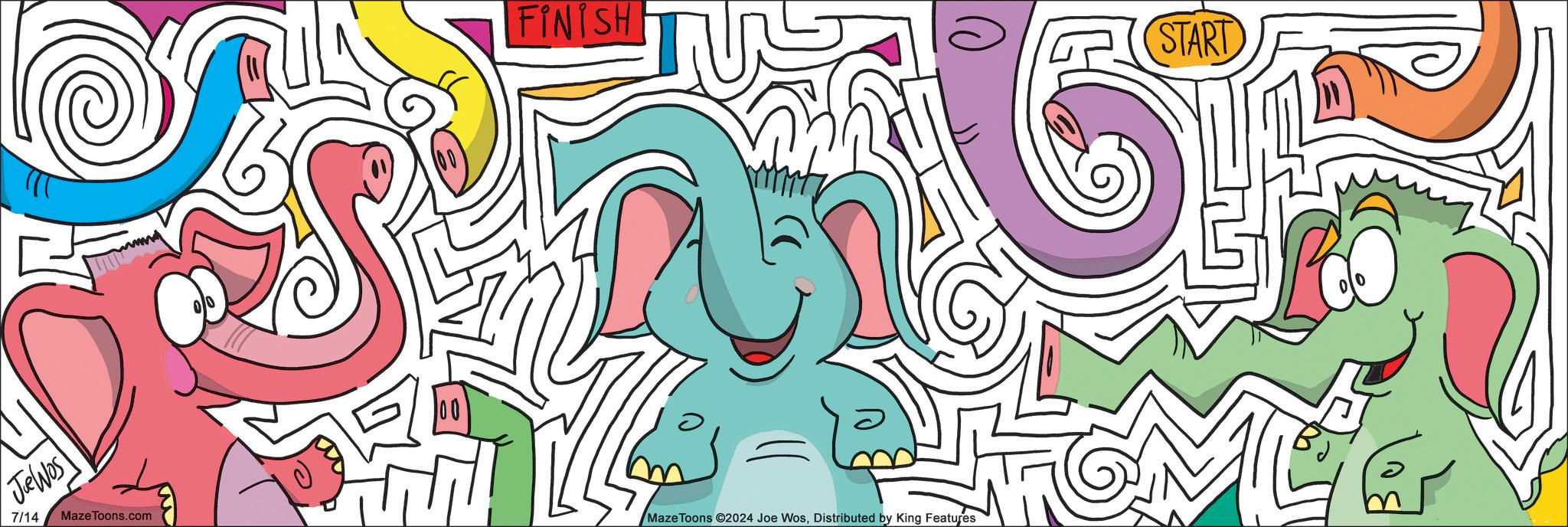 Pink OCR: JeWos 7/14 MazeToons.com 100 FINISH START Maze Toons ©2024 Joe WosDistributed by King Features JeWos 7/14 MazeToons.com 100 FINISH START Maze Toons © 2024 Joe WosDistributed by King Features