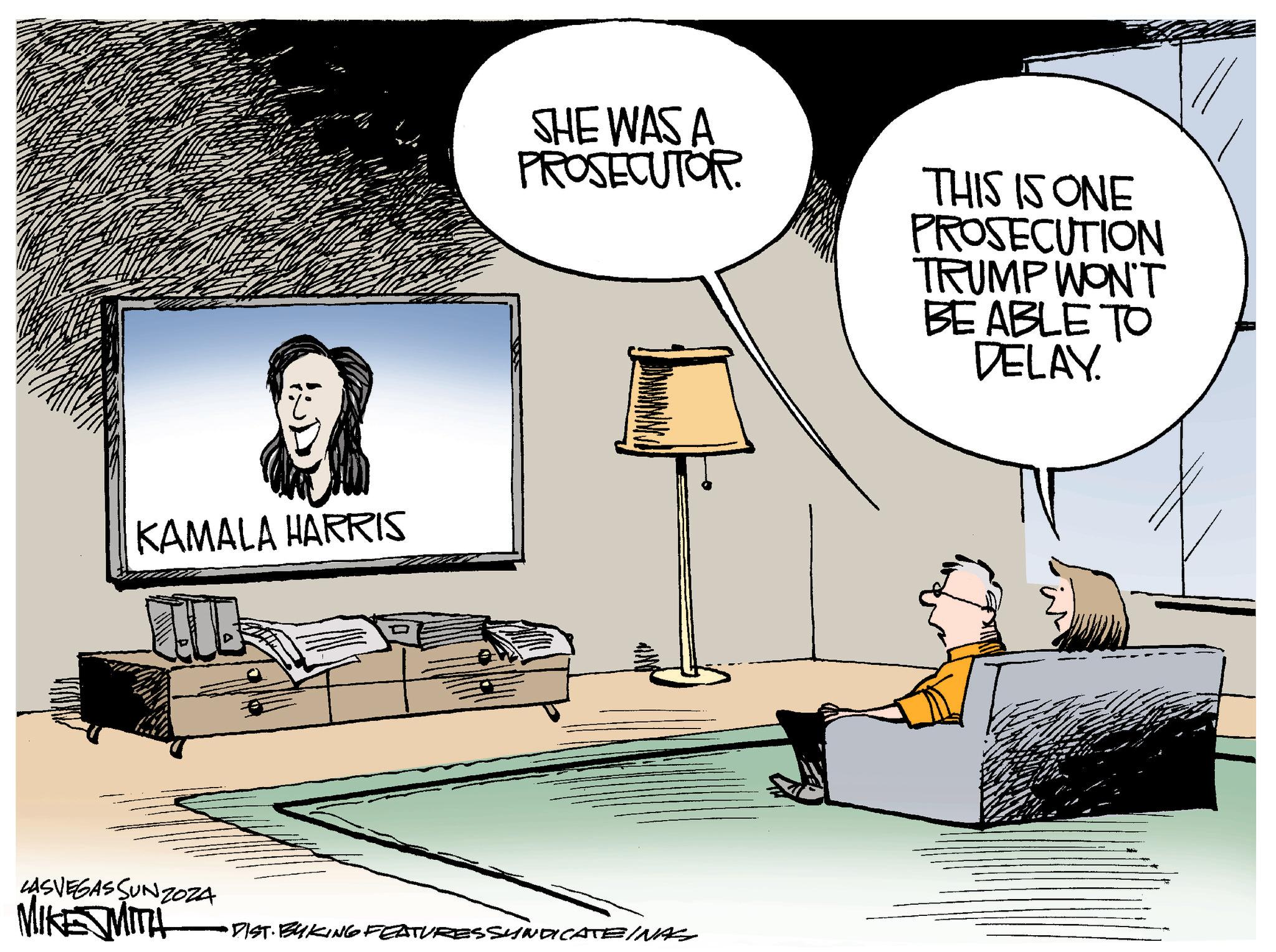 Fiction OCR: KAMALA HARRIS SHE WAS A PROSECUTOR LASVEGASSUNZOZA MIKE MITH •DIST. BYKING FEATURES SYNDICATEINAS THIS IS ONE PROSECUTION TRUMP WON'T BE ABLE TO DELAY. KAMALA HARRIS SHE WAS A PROSECUTOR LASVEGASSUNZOZA MIKE MITH • DIST . BYKING FEATURES SYNDICATEINAS THIS IS ONE PROSECUTION TRUMP WON'T BE ABLE TO DELAY .