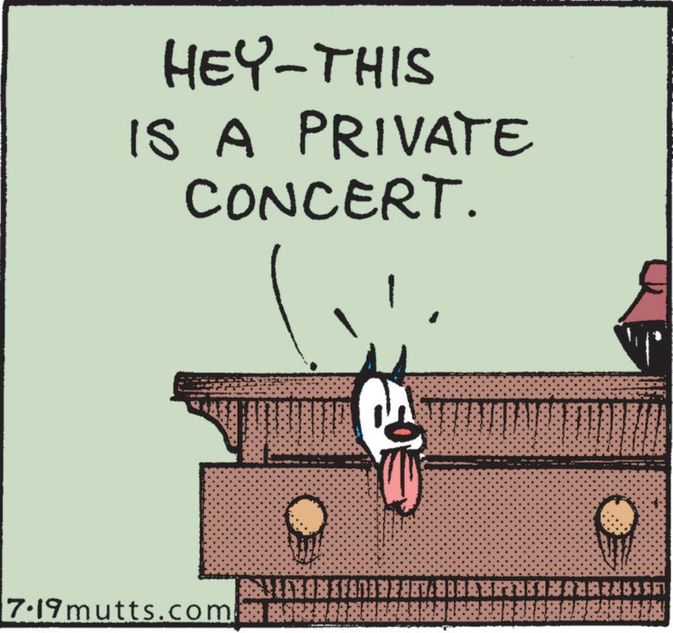 Illustration OCR: HEY-THIS IS A PRIVATE CONCERT. USSAREGRÖÆKSRLMRWEIBÆRBNESUBJENBAYIN 7.19mutts.com SINGE HEY - THIS IS A PRIVATE CONCERT . USSAREGRÖÆKSRLMRWEIBÆRBNESUBJENBAYIN 7.19mutts.com SINGE