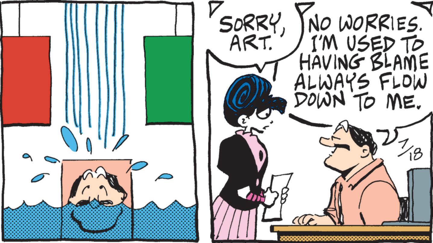 Font OCR: ? SORRYART. NO WORRIES. I'M USED TO HAVING BLAME ALWAYS FLOW DOWN TO ME. 7/18 ? SORRYART . NO WORRIES . I'M USED TO HAVING BLAME ALWAYS FLOW DOWN TO ME . 7/18