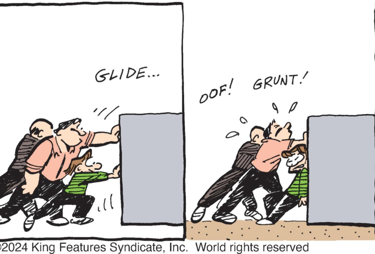 Illustration OCR: GLIDE... DOF! GRUNT! ?? ill 2024 King Features SyndicateInc. World rights reserved GLIDE ... DOF ! GRUNT ! ?? ill 2024 King Features SyndicateInc. World rights reserved
