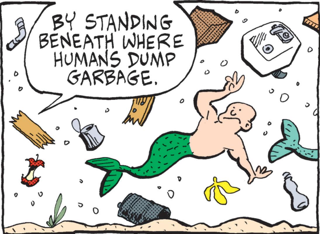 Illustration OCR: BY STANDING BENEATH WHERE HUMANS DUMP GARBAGE. 0 b 0 ? D BY STANDING BENEATH WHERE HUMANS DUMP GARBAGE . 0 b 0 ? D