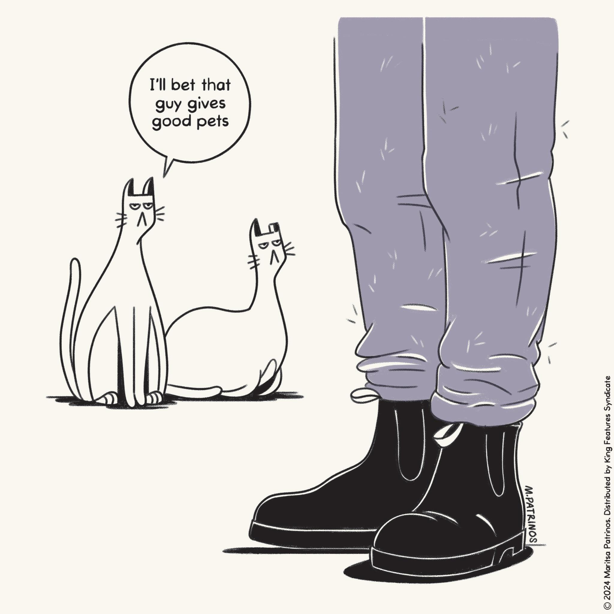 Knee OCR: M.PATRINOS good pets guy gives I'll bet that © 2024 Maritsa Patrinos. Distributed by King Features Syndicate www wwwww M.PATRINOS good pets guy gives I'll bet that © 2024 Maritsa Patrinos . Distributed by King Features Syndicate www wwwww