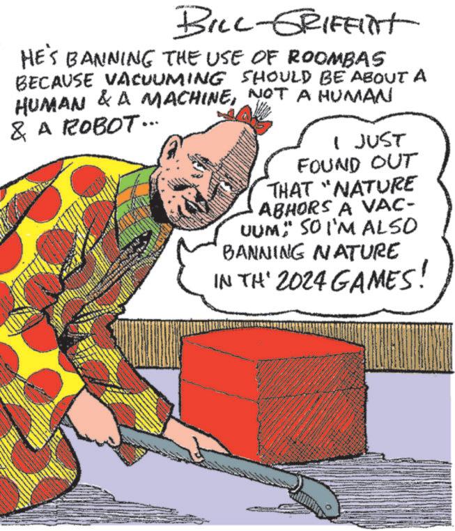 Happy OCR: BILL-GRIFFINT HE'S BANNING THE USE OF ROOMBAS BECAUSE VACUUMING SHOULD BE ABOUT A HUMAN & A MACHINENOT A HUMAN & A ROBOT... I JUST FOUND OUT THAT "NATURE ABHORS A VAC- UUM" SO I'M ALSO BANNING NATURE IN TH' 2024 GAMES! wwww BILL - GRIFFINT HE'S BANNING THE USE OF ROOMBAS BECAUSE VACUUMING SHOULD BE ABOUT A HUMAN & A MACHINENOT A HUMAN & A ROBOT ... I JUST FOUND OUT THAT " NATURE ABHORS A VAC- UUM " SO I'M ALSO BANNING NATURE IN TH ' 2024 GAMES ! wwww