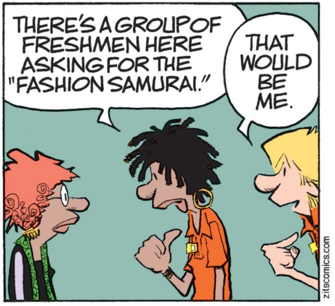 Gesture OCR: THERE'S A GROLIPOF FRESHMEN HERE ASKING FOR THE "FASHION SAMURAI.” THAT WOULD BE ME. zitscomics.com THERE'S A GROLIPOF FRESHMEN HERE ASKING FOR THE " FASHION SAMURAI . ” THAT WOULD BE ME . zitscomics.com