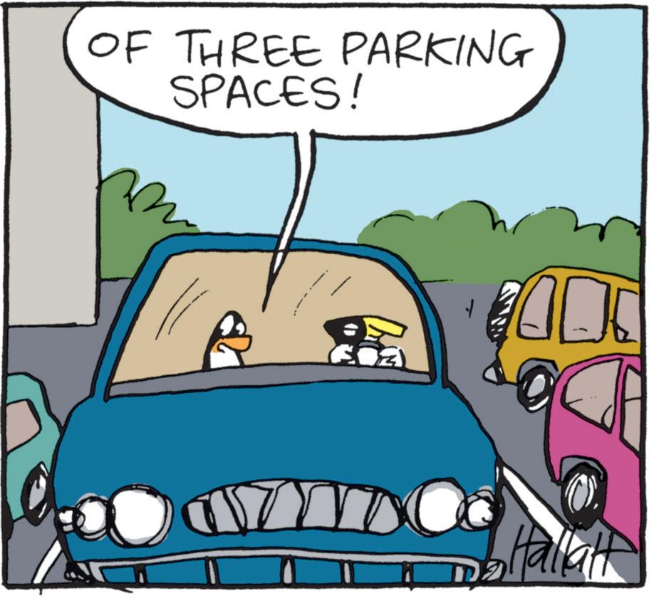 Cartoon OCR: OF THREE PARKING SPACES! m DDD Hallat OF THREE PARKING SPACES ! m DDD Hallat