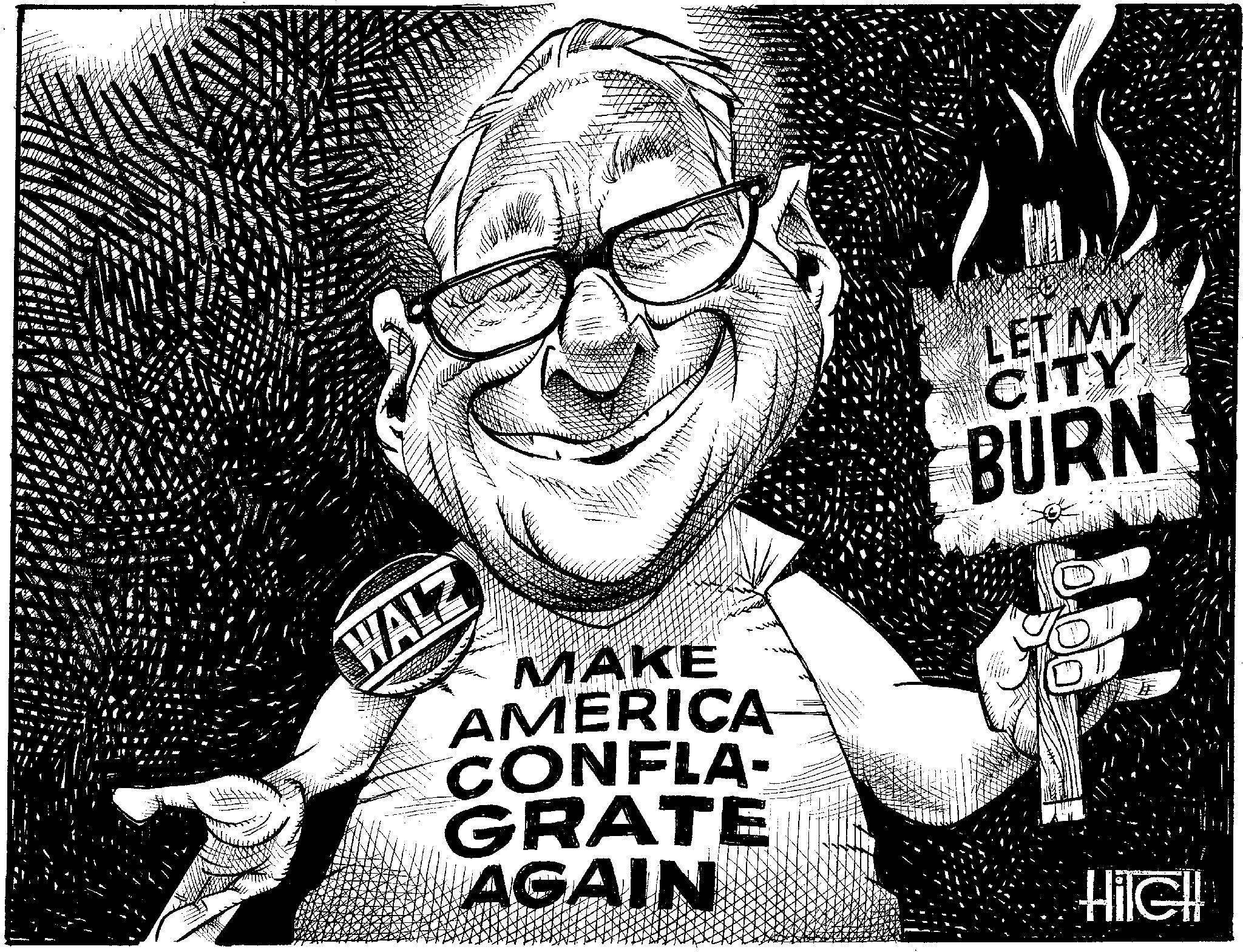 Illustration Faces (1) OCR: 12 WALZ MAKE AMERICA LET MY CITY BURN CONFLA- GRATE AGAIN Hile!! 12 WALZ MAKE AMERICA LET MY CITY BURN CONFLA- GRATE AGAIN Hile !!
