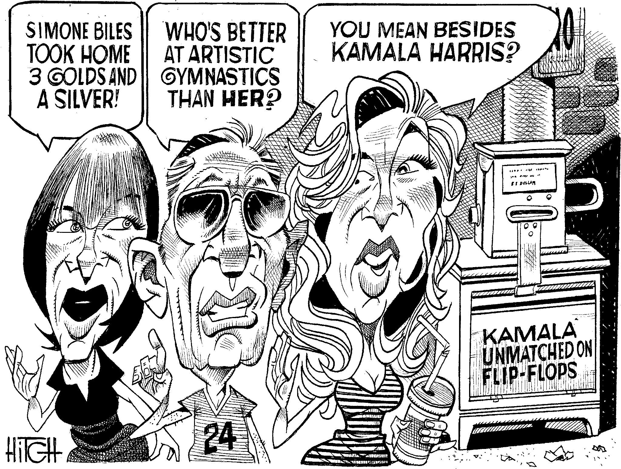 Happy OCR: SIMONE BILES TOOK HOME 3 GOLDS AND A SILVER! WHO'S BETTER AT ARTISTIC GYMNASTICS THAN HER? YOU MEAN BESIDES KAMALA HARRIS? HiTCH 24 1600 EI DOLLAR KAMALA UNMATCHED ON FLIP-FLOPS SIMONE BILES TOOK HOME 3 GOLDS AND A SILVER ! WHO'S BETTER AT ARTISTIC GYMNASTICS THAN HER ? YOU MEAN BESIDES KAMALA HARRIS ? HiTCH 24 1600 EI DOLLAR KAMALA UNMATCHED ON FLIP - FLOPS