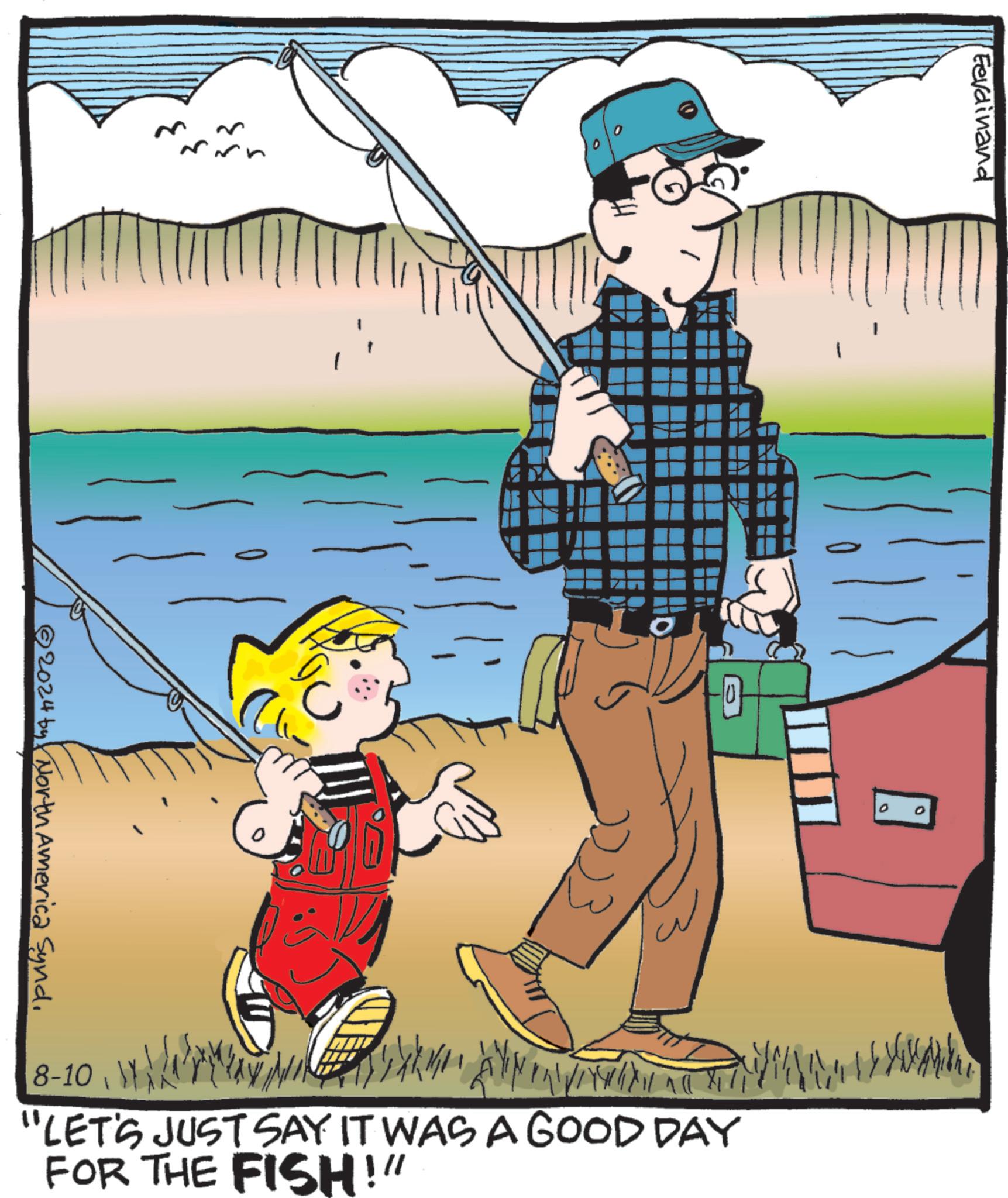Musical instrument OCR: wwwwwwwww Ferdinand 2024 by North America Synd. 10 ?? 0 8-10 "LET'S JUST SAY IT WAS A GOOD DAY FOR THE FISH!" wwwwwwwww Ferdinand 2024 by North America Synd . 10 ?? 0 8-10 " LET'S JUST SAY IT WAS A GOOD DAY FOR THE FISH ! "