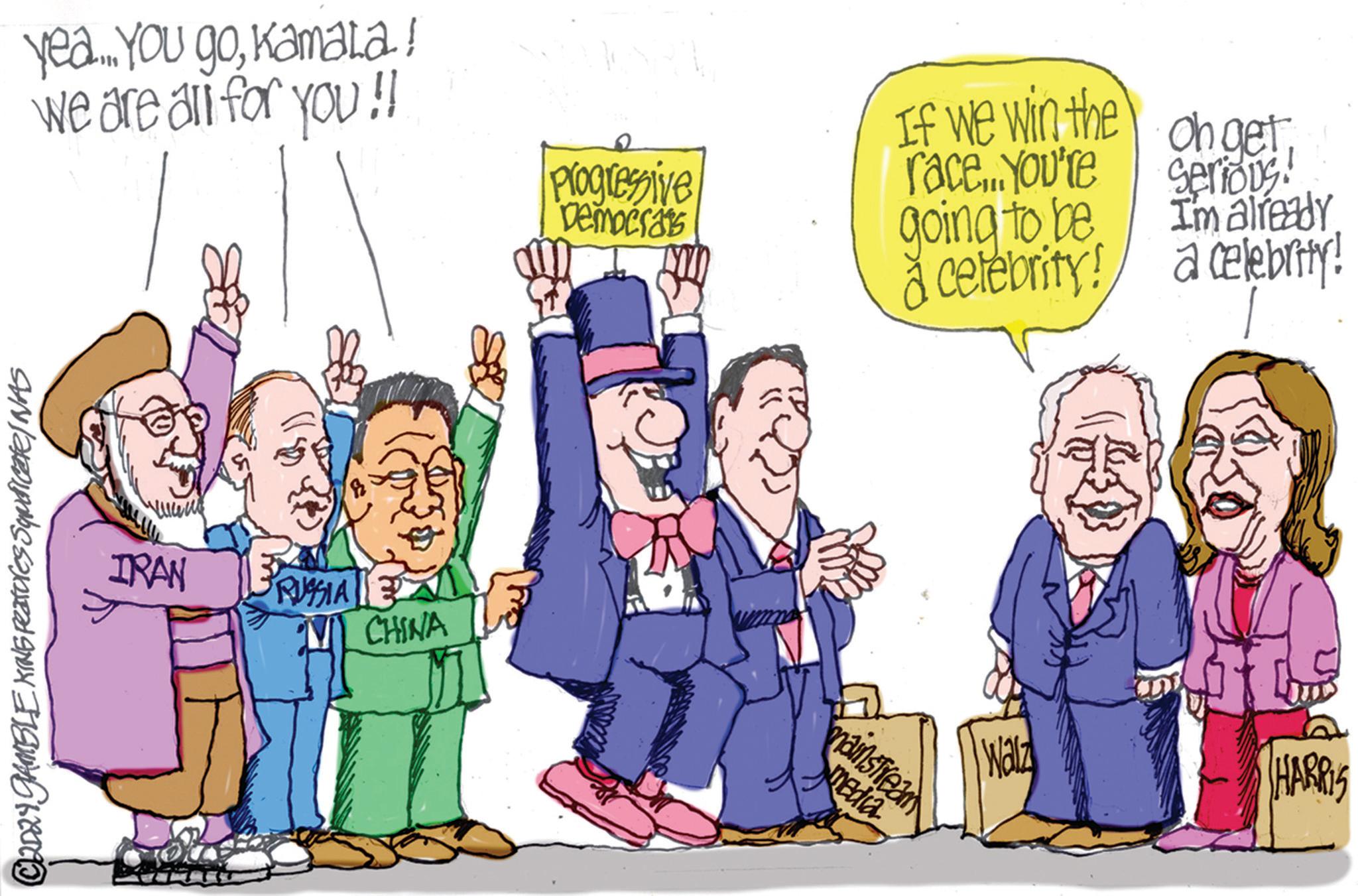 Happy OCR: ©2D24 GAMBLE KING Features Squaricate/ NAS yea... You goKamata! we are all for you!! Progressive Democrats If we win the race... You're going to be à celebrity! oh get Serious. I'm already a celebrity! IRAN BPRUSSIA CHINA mainstream media Walz HARRIS © 2D24 GAMBLE KING Features Squaricate / NAS yea ... You goKamata ! we are all for you !! Progressive Democrats If we win the race ... You're going to be à celebrity ! oh get Serious . I'm already a celebrity ! IRAN BPRUSSIA CHINA mainstream media Walz HARRIS