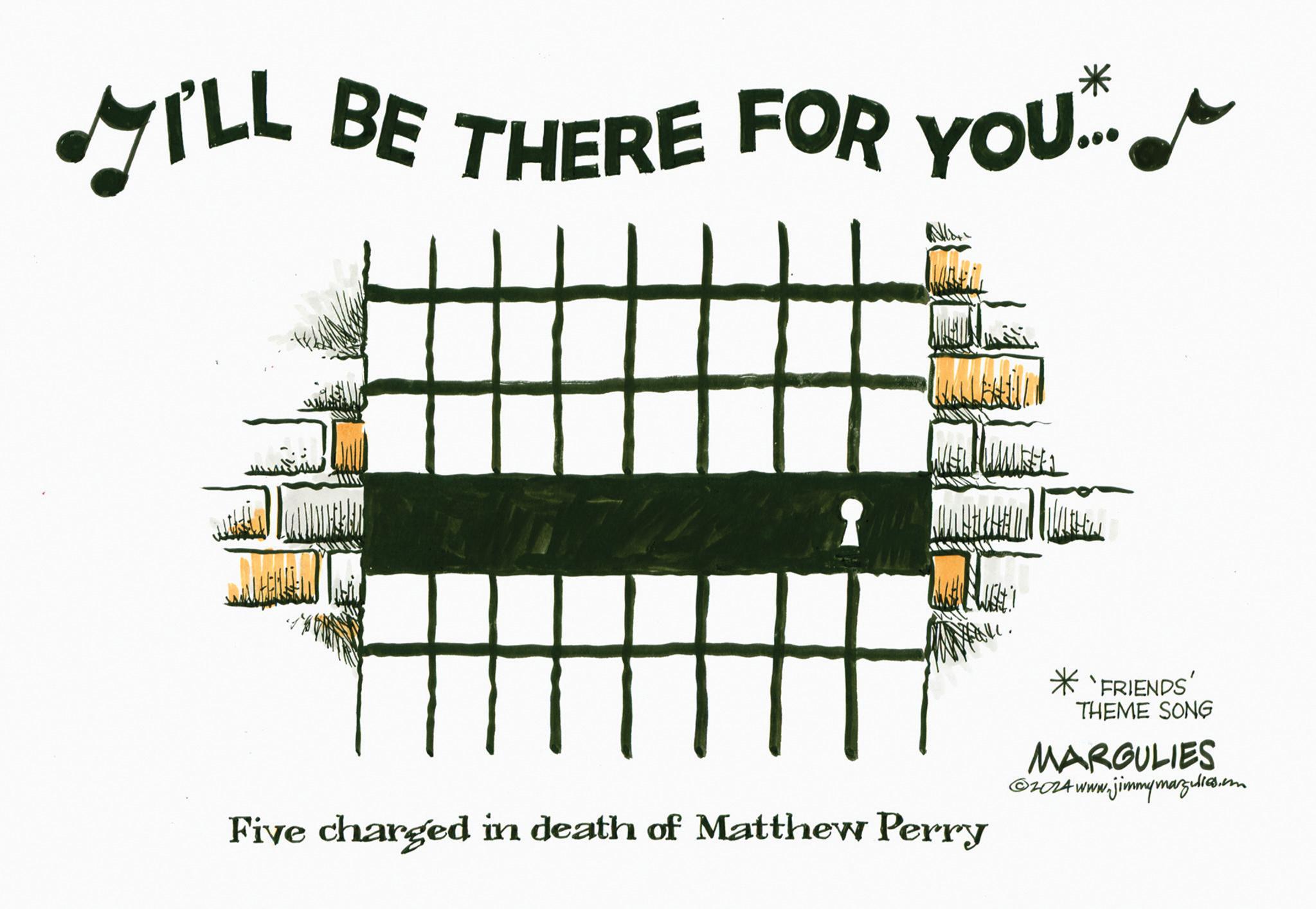 Pattern OCR: I'LL BE THERE FOR YOU. ? Five charged in death of Matthew Perry *'FRIENDS' THEME SONG MARGULIES 2024 www.jimmymargulies.com I'LL BE THERE FOR YOU . ? Five charged in death of Matthew Perry * ' FRIENDS ' THEME SONG MARGULIES 2024 www.jimmymargulies.com