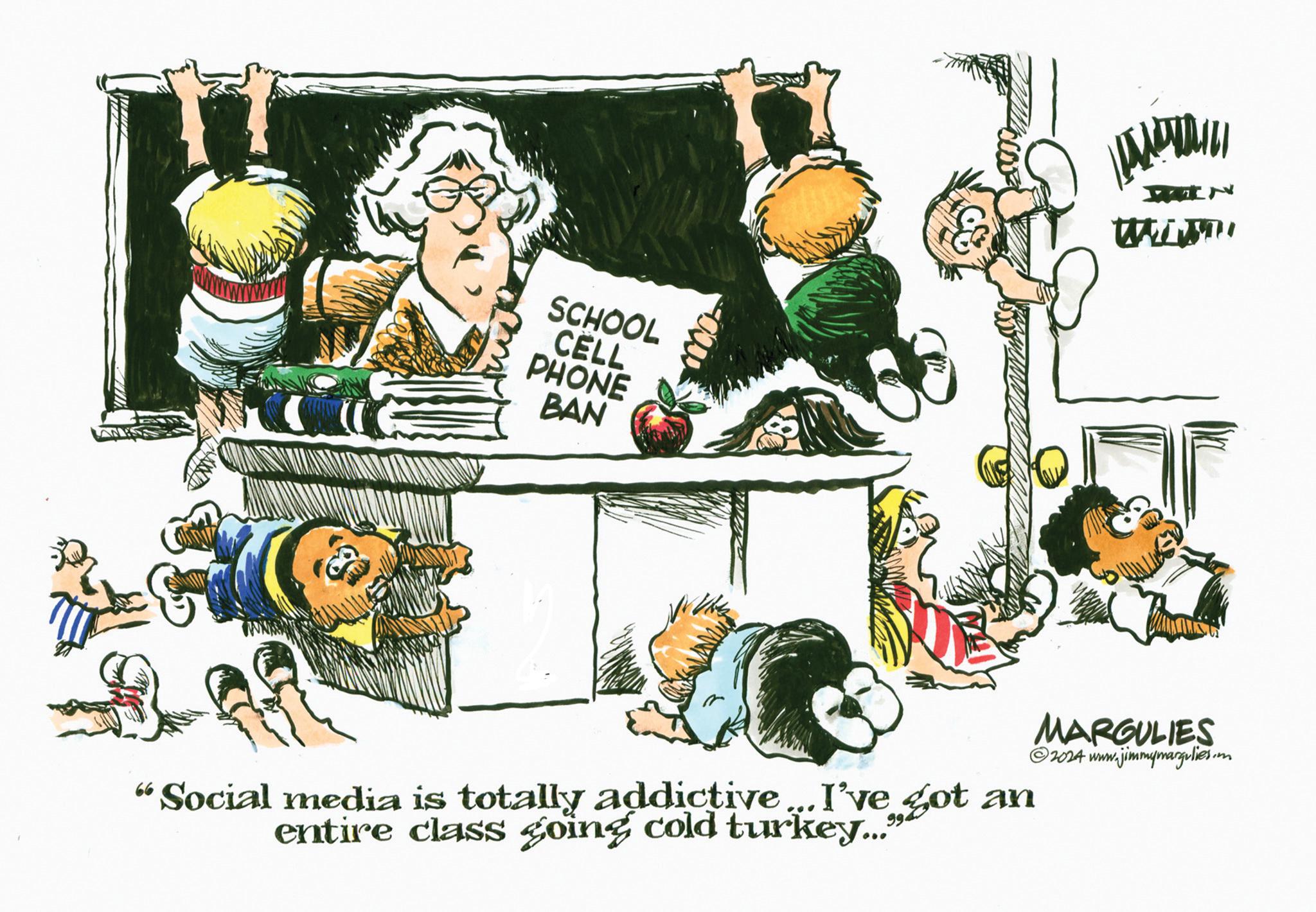 Graphics OCR: AN SCHOOL CELL PHONE BAN N WITH "Social media is totally addictive... I've got an entire class going cold turkey... MARGULIES 2024 www.jimmymargulies.m AN SCHOOL CELL PHONE BAN N WITH " Social media is totally addictive ... I've got an entire class going cold turkey ... MARGULIES 2024 www.jimmymargulies.m