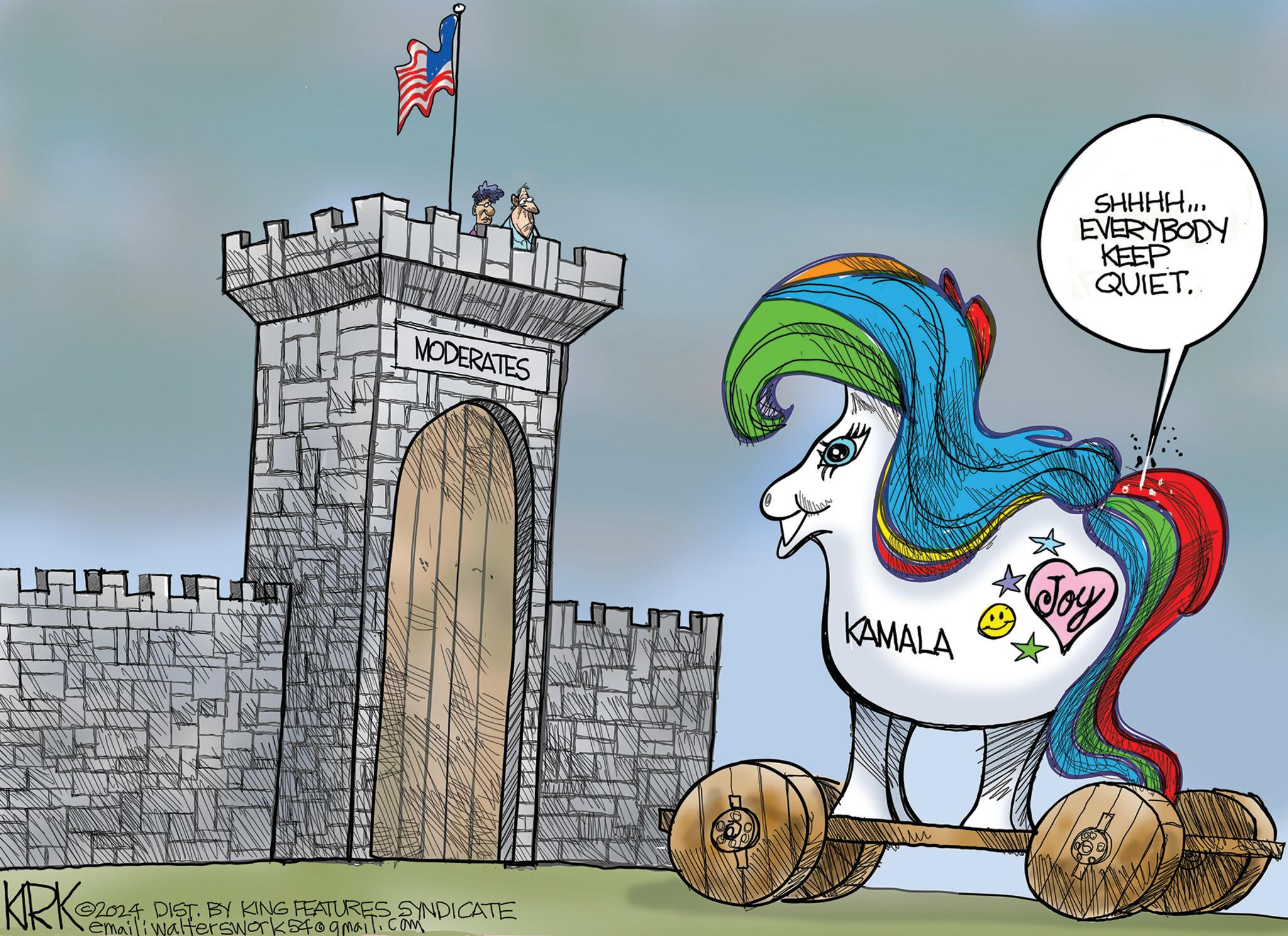Building OCR: MODERATES 2024 DIST. BY KING FEATURES SYNDICATE • emaili walterswork 54@gmail.com" KRK20 SHHHH... EVERYBODY KEEP QUIET. KAMALA Joy MODERATES 2024 DIST . BY KING FEATURES SYNDICATE • emaili walterswork 54@gmail.com " KRK20 SHHHH ... EVERYBODY KEEP QUIET . KAMALA Joy