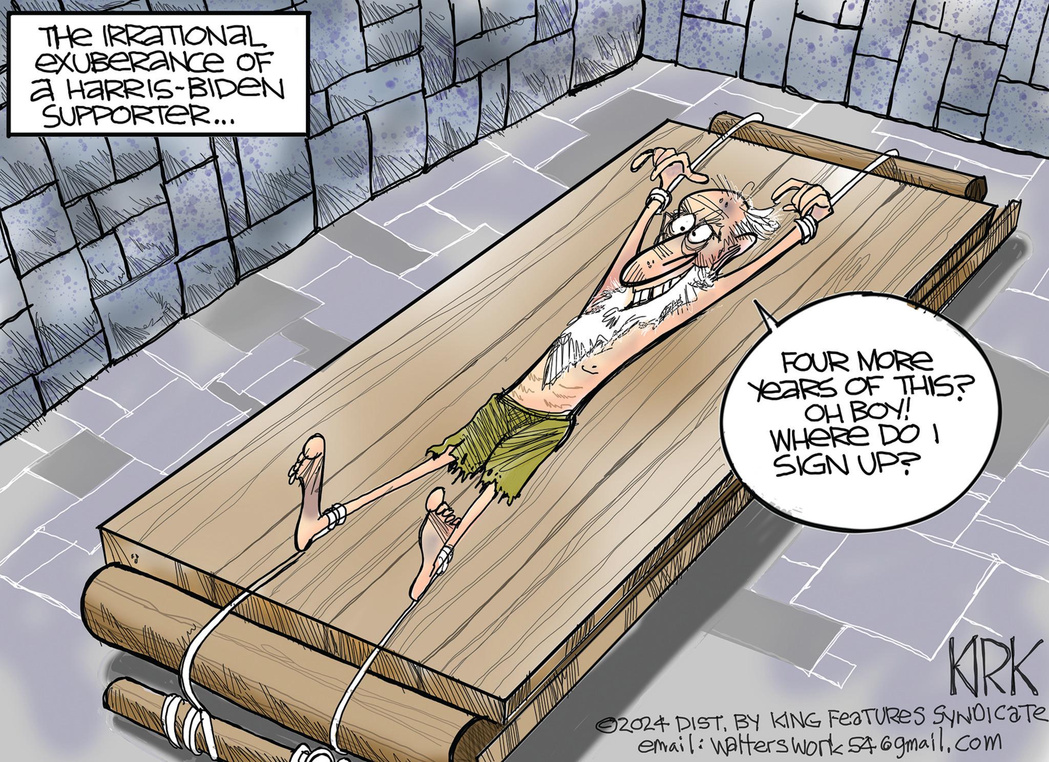 Plant OCR: THE IRRATIONAL eXUBERANCE OF 2 HARRIS-BIDEN SUPPORTER... FOUR MORE YeaRS OF THIS? OH BOY! WHERE DO 1 SIGN UP? KRK 2024 DISTBY KING FEATURES SYNDICATE email: Walters work54@gmail.com THE IRRATIONAL eXUBERANCE OF 2 HARRIS - BIDEN SUPPORTER ... FOUR MORE YeaRS OF THIS ? OH BOY ! WHERE DO 1 SIGN UP ? KRK 2024 DISTBY KING FEATURES SYNDICATE email : Walters work54@gmail.com