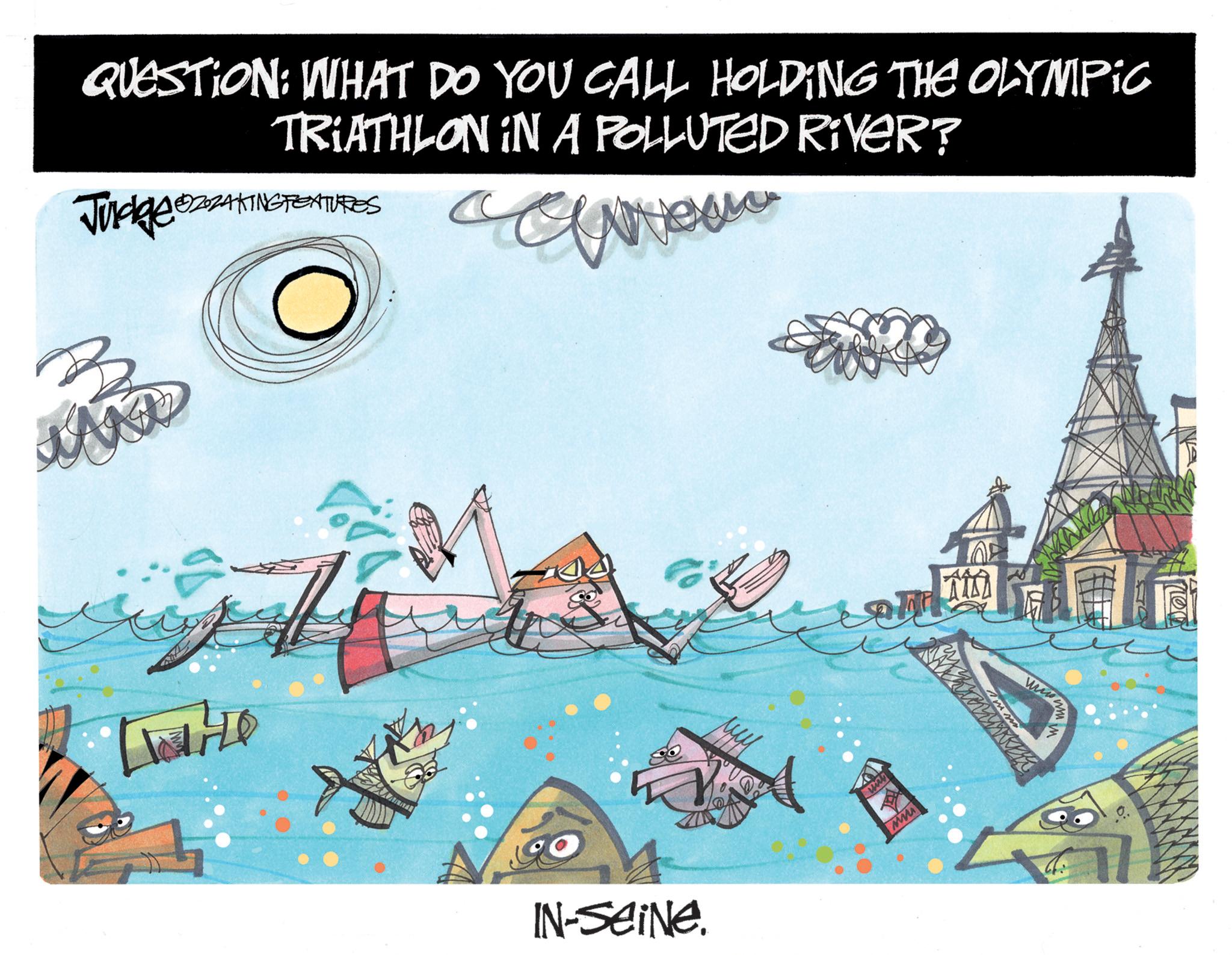Pattern OCR: QUESTION: WHAT DO YOU CALL HOLDING THE OLYMPIC TRIATHLON IN A POLLUTED RIVER? Judge OZZATING FEATURES C Ween WHO IN-Seine. wwww www M QUESTION : WHAT DO YOU CALL HOLDING THE OLYMPIC TRIATHLON IN A POLLUTED RIVER ? Judge OZZATING FEATURES C Ween WHO IN - Seine . wwww www M