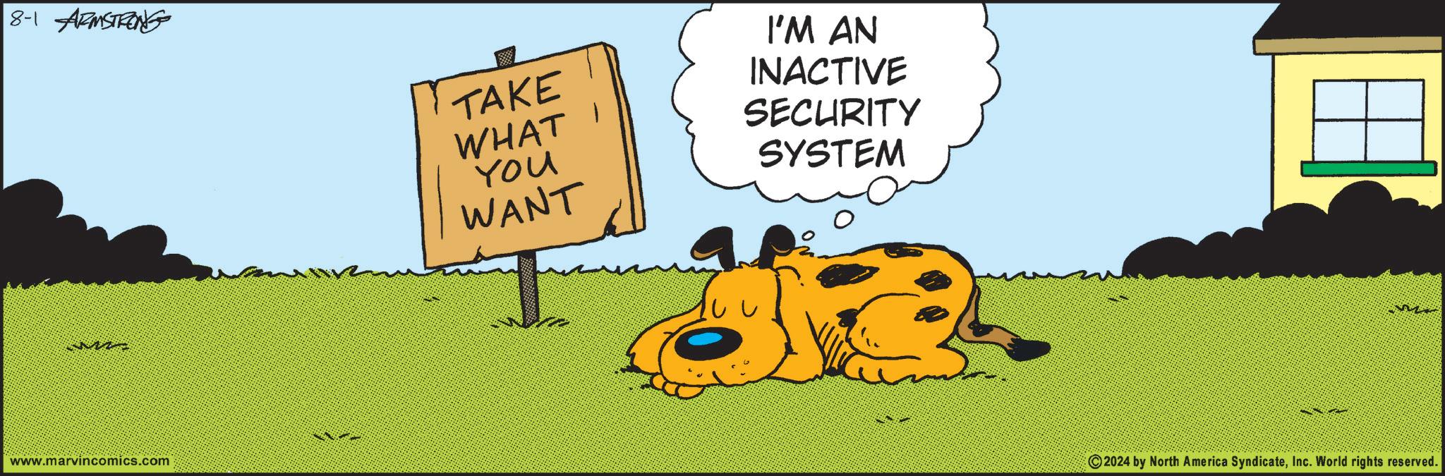 Art OCR: 8-1 ARMSTRENG www.marvincomics.com TAKE WHAT I YOU WANT I'M AN INACTIVE SECURITY SYSTEM 100 2024 by North America SyndicateInc. World rights reserved. 8-1 ARMSTRENG www.marvincomics.com TAKE WHAT I YOU WANT I'M AN INACTIVE SECURITY SYSTEM 100 2024 by North America SyndicateInc. World rights reserved .