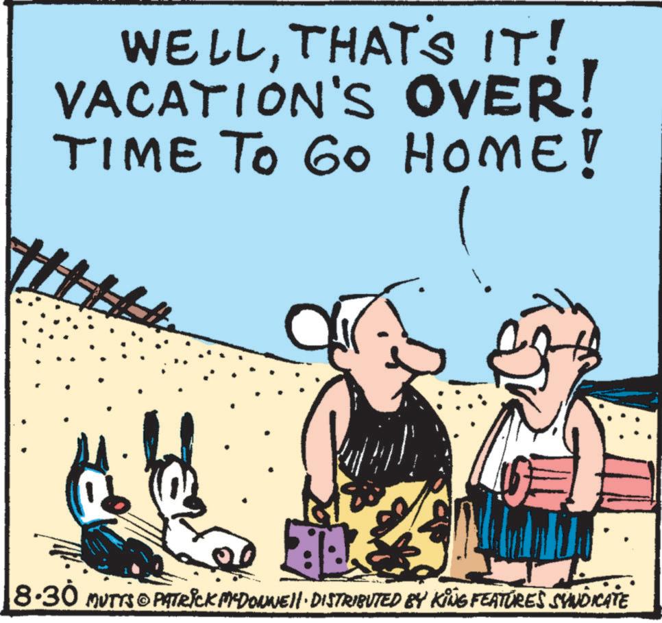 Pleased OCR: WELLTHAT'S IT! VACATION'S OVER! TIME TO GO HOME! 8.30 MUTTS & PATRICK MYDONNE. DISTRIBUTED BY KING FEATURES SYNDICATE WELLTHAT'S IT ! VACATION'S OVER ! TIME TO GO HOME ! 8.30 MUTTS & PATRICK MYDONNE . DISTRIBUTED BY KING FEATURES SYNDICATE
