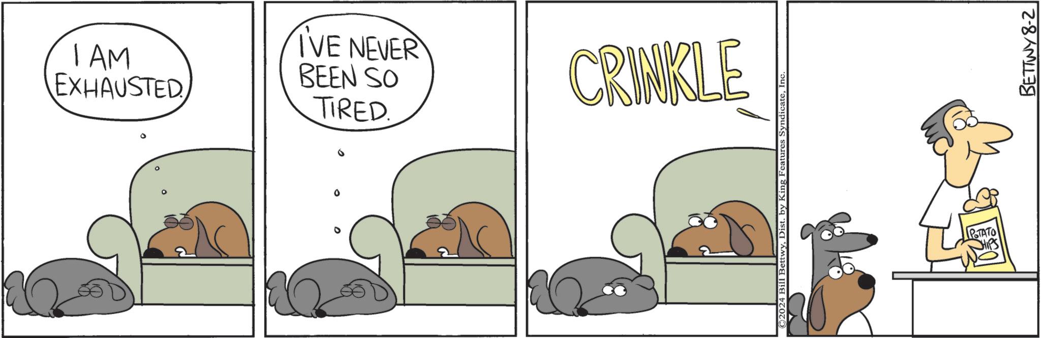 Font OCR: EXHAUSTED 1 AM TIRED BEEN SO I'VE NEVER CRINKLE ©2024 Bill BettwyInc. ?????? BETTWY 8-2 EXHAUSTED 1 AM TIRED BEEN SO I'VE NEVER CRINKLE © 2024 Bill BettwyDist . by King Features SyndicateInc. ?????? BETTWY 8-2