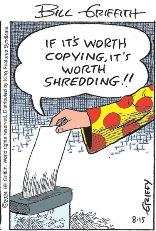 Publication OCR: ©2024 Bill Griffith. World rights reserved. Distributed by King Features Syndicate BILL GRIFFITH COPYINGIT'S IF IT'S WORTH WORTH SHREDDING!! # 8.15 GRIFFY © 2024 Bill Griffith . World rights reserved . Distributed by King Features Syndicate BILL GRIFFITH COPYINGIT'S IF IT'S WORTH WORTH SHREDDING !! # 8.15 GRIFFY