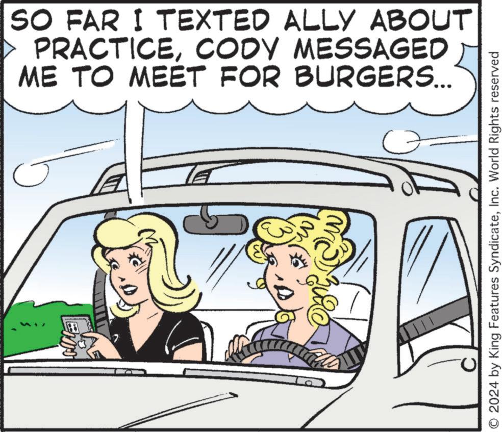 Happy OCR: SO FAR I TEXTED ALLY ABOUT PRACTICECODY MESSAGED ME TO MEET FOR BURGERS... ? (3) O 2024 by King Features SyndicateInc. World Rights reserved SO FAR I TEXTED ALLY ABOUT PRACTICECODY MESSAGED ME TO MEET FOR BURGERS ... ? ( 3 ) O 2024 by King Features SyndicateInc. World Rights reserved