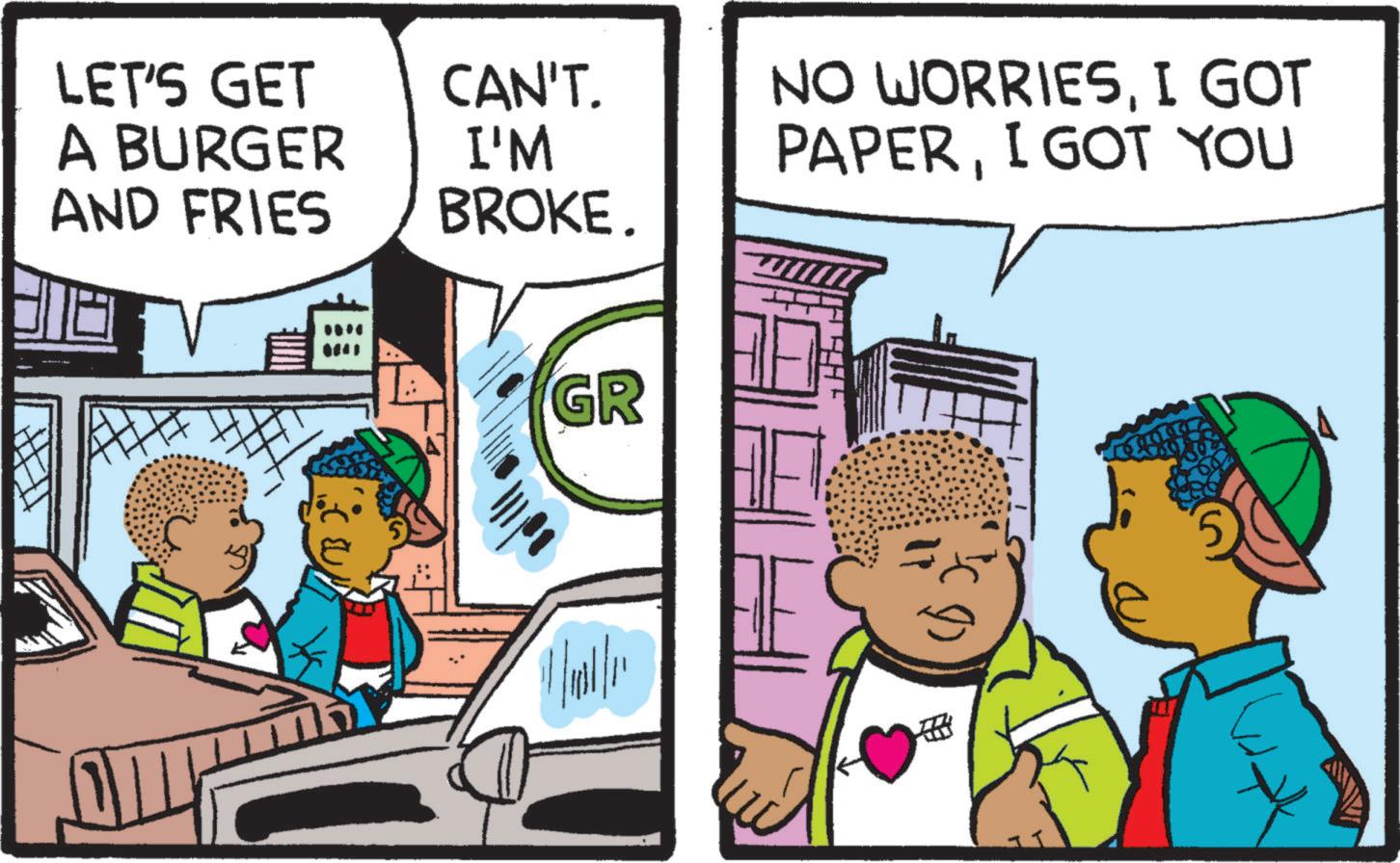 Parallel OCR: LET'S GET A BURGER AND FRIES CAN'T. I'M NO WORRIESI GOT PAPERI GOT YOU BROKE. GR E LET'S GET A BURGER AND FRIES CAN'T . I'M NO WORRIESI GOT PAPERI GOT YOU BROKE . GR E