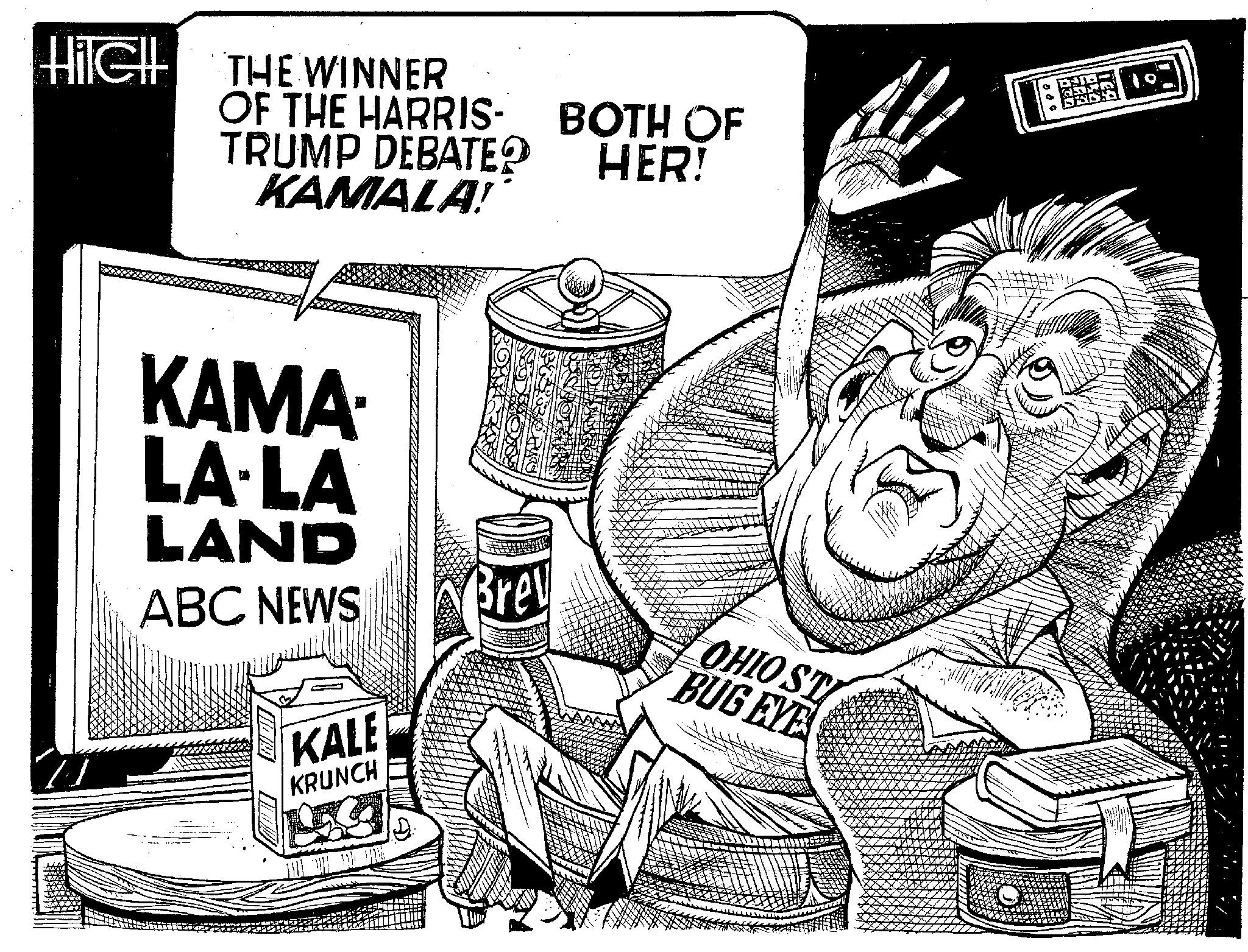 Humour OCR: HiGH THE WINNER OF THE HARRIS- TRUMP DEBATE? KAMALA! BOTH OF HER! C KAMA LA-LA LAND ABC NEWS KALE KRUNCH Brev OHIO ST BUG EYE SID HiGH THE WINNER OF THE HARRIS- TRUMP DEBATE ? KAMALA ! BOTH OF HER ! C KAMA LA - LA LAND ABC NEWS KALE KRUNCH Brev OHIO ST BUG EYE SID