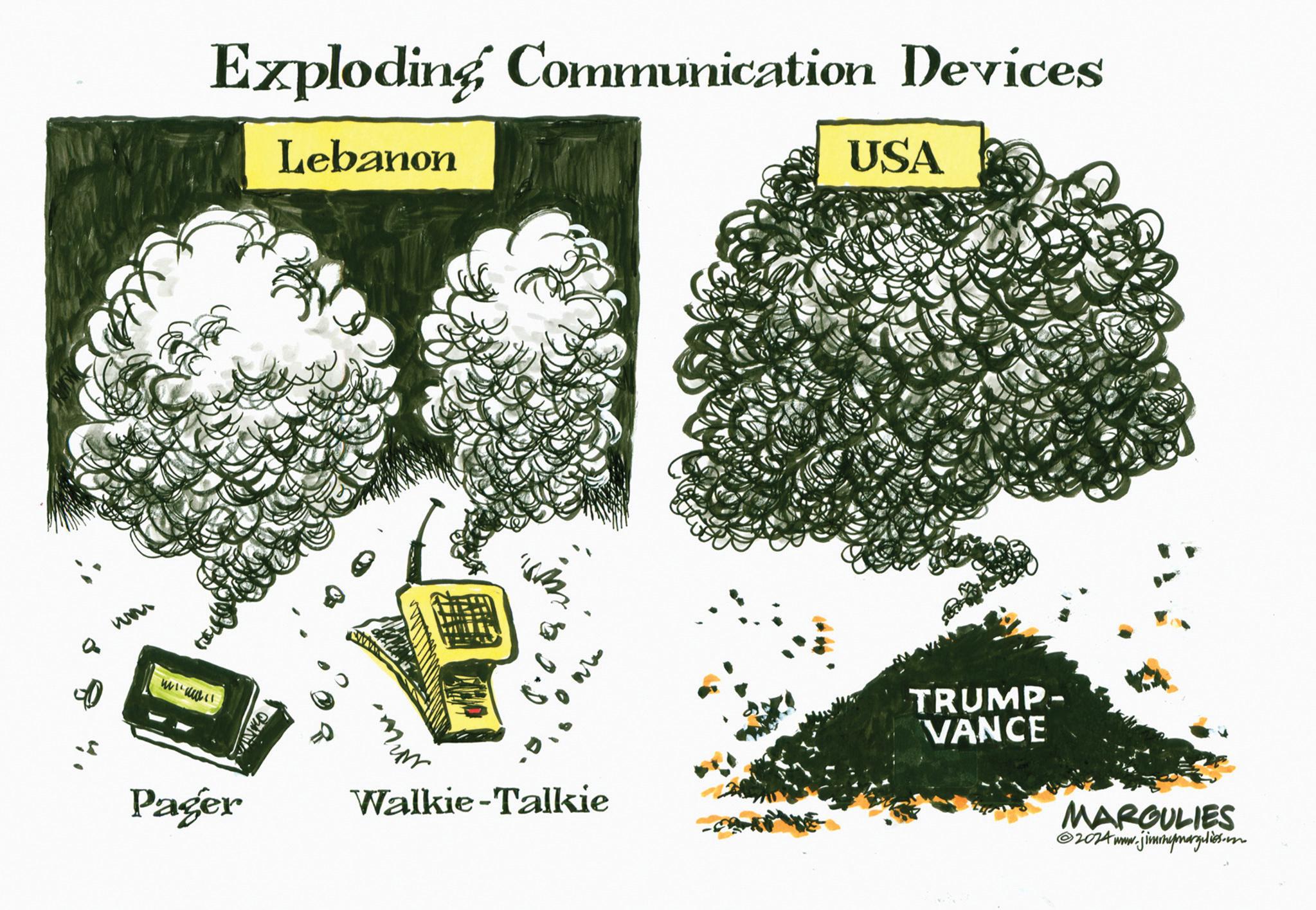 Circle OCR: a ww ??? Exploding Communication Devices Pager Lebanon USA Walkie-Talkie TRUMP- VANCE MARGULIES ©2014 www.jimmymargulies.n a ww ? ?? Exploding Communication Devices Pager Lebanon USA Walkie - Talkie TRUMP- VANCE MARGULIES © 2014 www.jimmymargulies.n