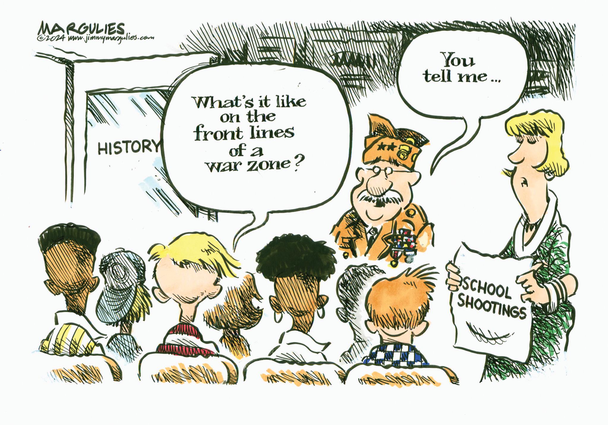 Font OCR: MARGULIES €2024 www.jimmymargulies.com HISTORY What's it like on the front lines of a war zone? You tell me... SCHOOL SHOOTINGS MARGULIES € 2024 www.jimmymargulies.com HISTORY What's it like on the front lines of a war zone ? You tell me ... SCHOOL SHOOTINGS