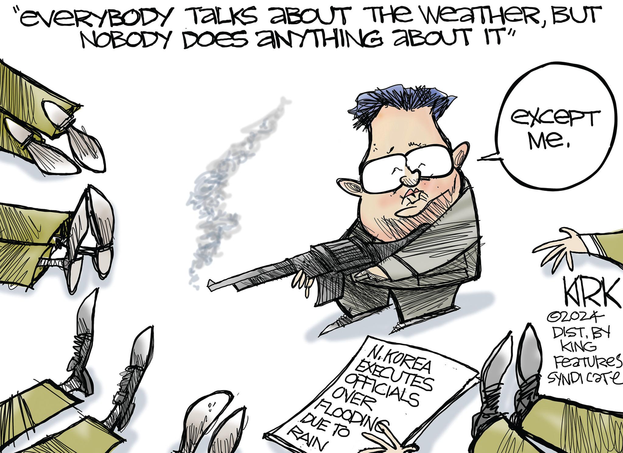 Art OCR: "EVERYBODY TALKS ABOUT THE WEATHERBUT NOBODY DOES ANYTHING ABOUT IT" ?????? Masz Me. Wip N.KOREA EXECUTES OFFICIALS OVER FLOODING DUE TO RAIN E KRK 02024 DISTBY KING Features SYNDICATE " EVERYBODY TALKS ABOUT THE WEATHERBUT NOBODY DOES ANYTHING ABOUT IT " ?????? Masz Me . Wip N.KOREA EXECUTES OFFICIALS OVER FLOODING DUE TO RAIN E KRK 02024 DISTBY KING Features SYNDICATE