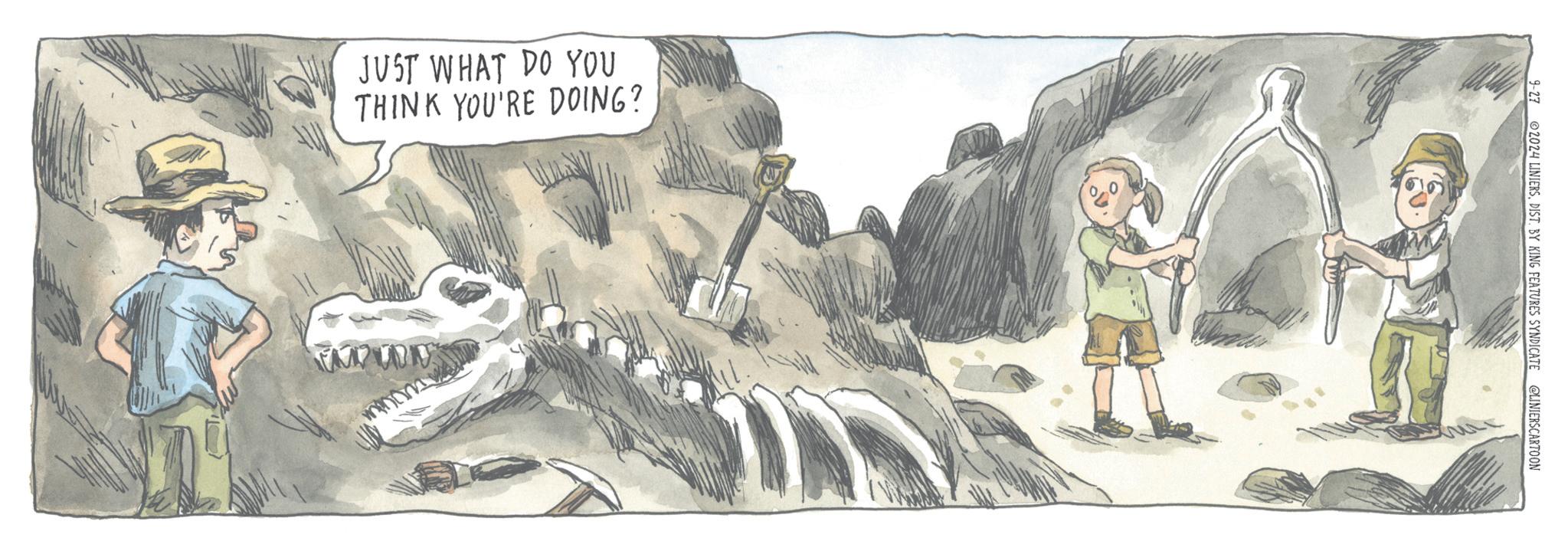 Visual arts OCR: JUST WHAT DO YOU THINK YOU'RE DOING? A B C D D 9-27 2024 LINIERSDIST. BY KING FEATURES SYNDICATE @LINIERSCARTOON JUST WHAT DO YOU THINK YOU'RE DOING ? A B C D D 9-27 2024 LINIERSDIST . BY KING FEATURES SYNDICATE @LINIERSCARTOON