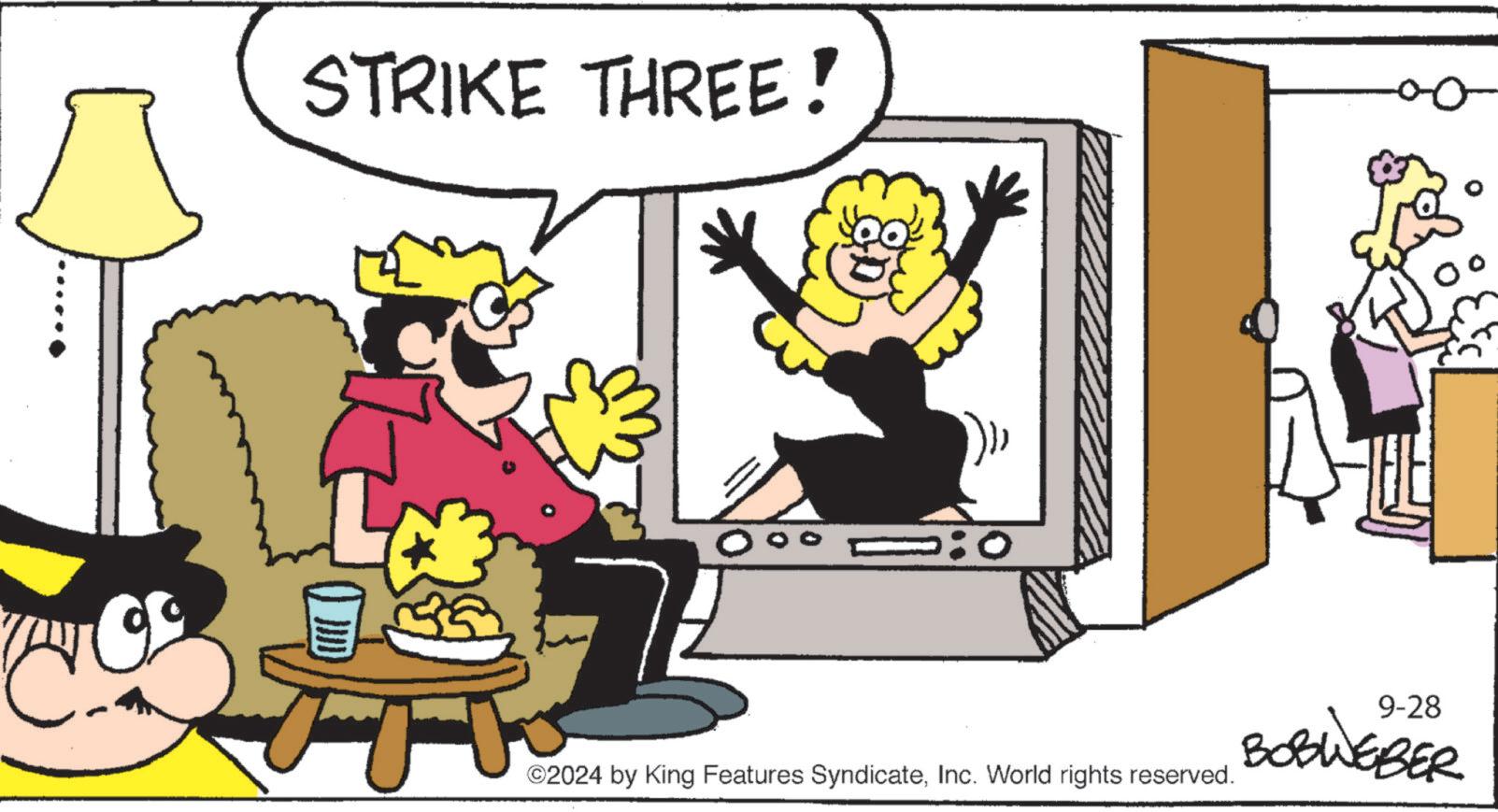 Parallel OCR: STRIKE THREE! 9-28 BOBWEBER ©2024 by King Features SyndicateInc. World rights reserved. 0 STRIKE THREE ! 9-28 BOBWEBER © 2024 by King Features SyndicateInc. World rights reserved . 0