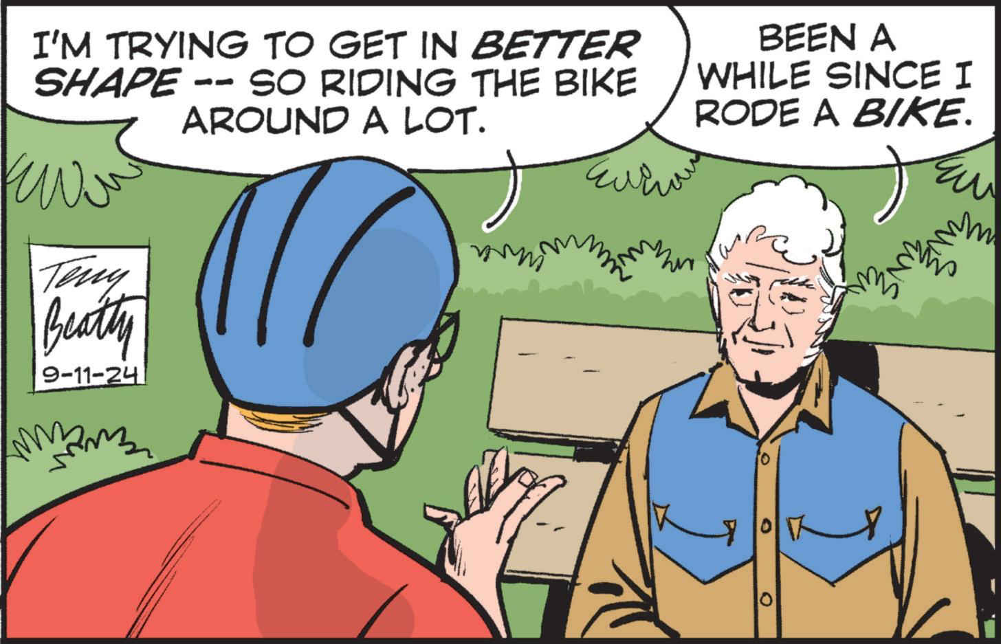 Interaction OCR: I'M TRYING TO GET IN BETTER SHAPE -- SO RIDING THE BIKE AROUND A LOT. www Teny Beatty 9-11-24 Evin BEEN A WHILE SINCE I RODE A BIKE. ?? 0 ?? I'M TRYING TO GET IN BETTER SHAPE -- SO RIDING THE BIKE AROUND A LOT . www Teny Beatty 9-11-24 Evin BEEN A WHILE SINCE I RODE A BIKE . ?? 0 ??