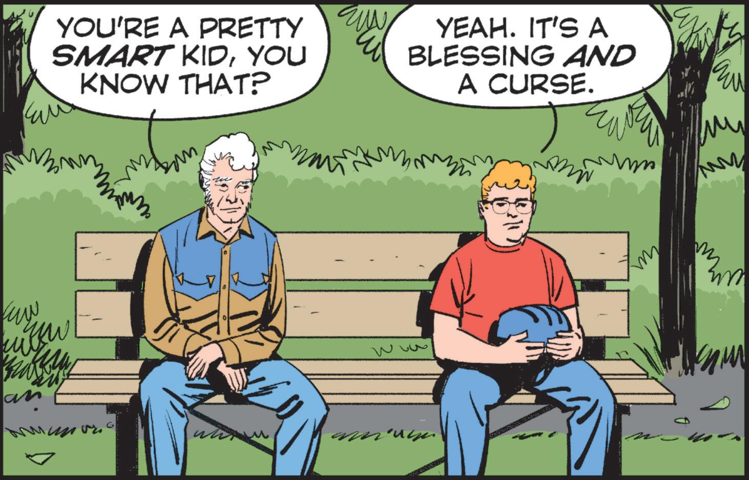 Social group OCR: kw cultu an YOU'RE A PRETTY SMART KIDYOU KNOW THAT? ?? w un'uyer YEAH. IT'S A BLESSING AND A CURSE. ?? m kw cultu an YOU'RE A PRETTY SMART KIDYOU KNOW THAT ? ?? w un'uyer YEAH . IT'S A BLESSING AND A CURSE . ?? m