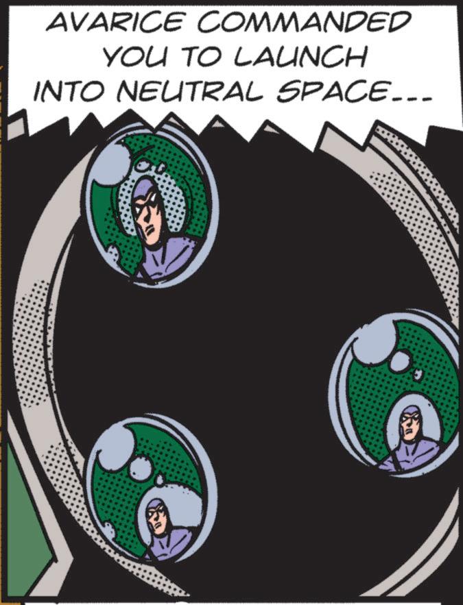 Graphic design OCR: AVARICE COMMANDED YOU TO LAUNCH INTO NEUTRAL SPACE... AVARICE COMMANDED YOU TO LAUNCH INTO NEUTRAL SPACE ...