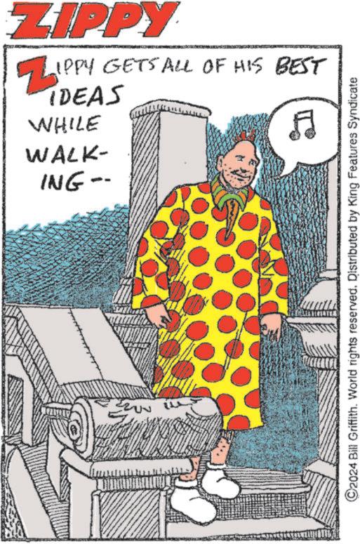 Design OCR: ZIPPY ZIPPY GETS ALL OF HIS BEST IDEAS WHILE WALK- ING- F ©2024 Bill Griffith. World rights reserved. Distributed by King Features Syndicate ZIPPY ZIPPY GETS ALL OF HIS BEST IDEAS WHILE WALK- ING- F © 2024 Bill Griffith . World rights reserved . Distributed by King Features Syndicate
