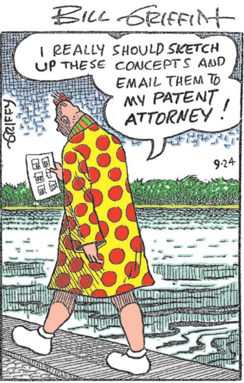 Publication OCR: BILL GRIFFINt I REALLY SHOULD SKETCH UP THESE CONCEPTS AND EMAIL THEM TO MY PATENT ATTORNEY ?? GRIFFY 9.24 BILL GRIFFINt I REALLY SHOULD SKETCH UP THESE CONCEPTS AND EMAIL THEM TO MY PATENT ATTORNEY ?? GRIFFY 9.24