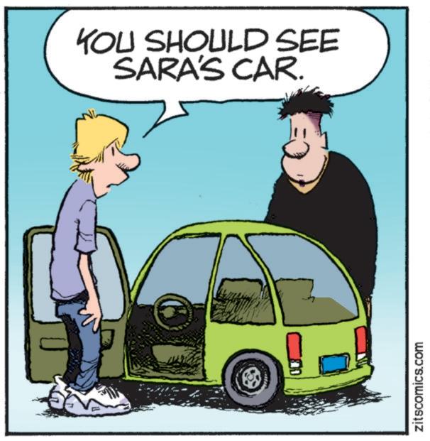 Organism OCR: YOU SHOULD SEE SARA'S CAR. zitscomics.com YOU SHOULD SEE SARA'S CAR . zitscomics.com